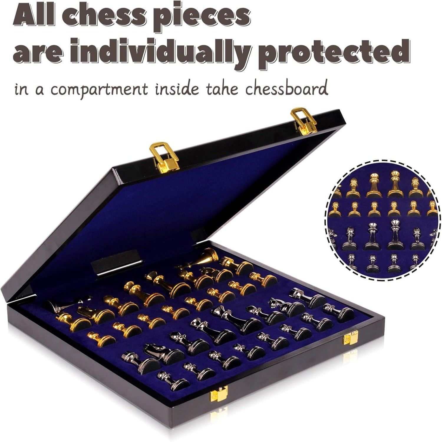 Marbling metal chess set with detailed chess pieces on a decorative chess board, ideal for adult players and collectors.