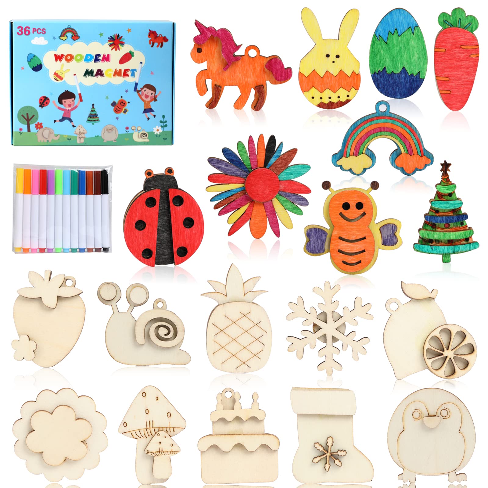 DIY Wooden Magnet 36 Art Craft Supplies Painting Kit for Kids - Product Imagery