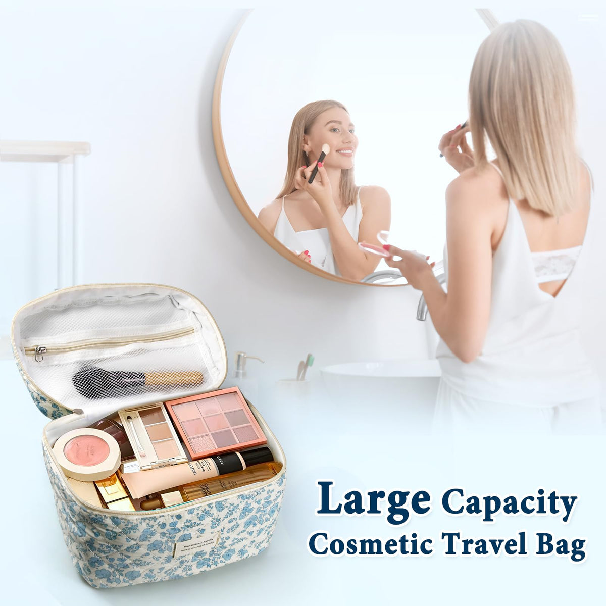 VIWIME Makeup Cosmetic Bag Large Cotton Quilted Travel - VIWIME Official Imagery - 3