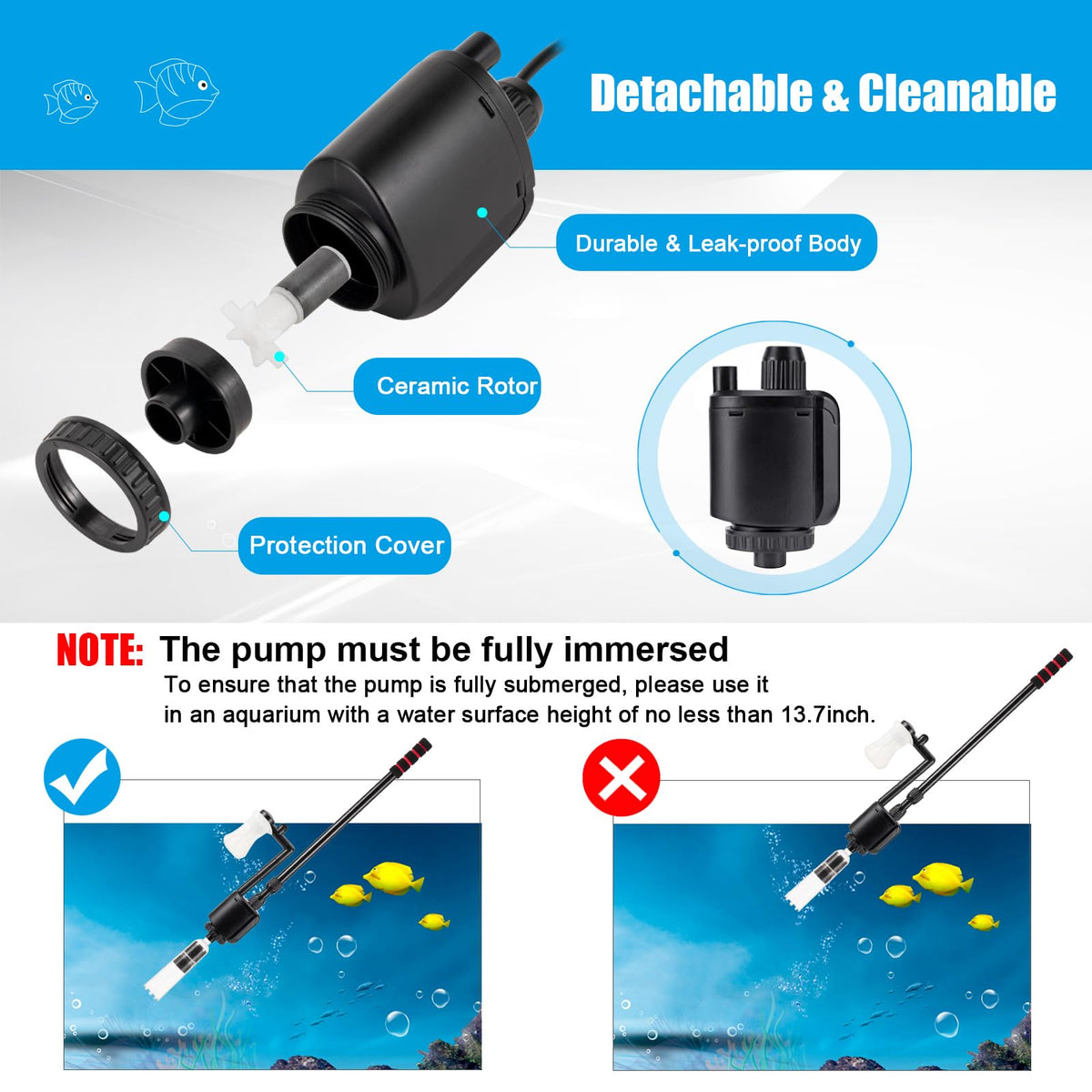 AQQA Aquarium Gravel Cleaner 6 in 1 Fish Tanks Gravel Vacuum - AQQA Official Imagery - 3