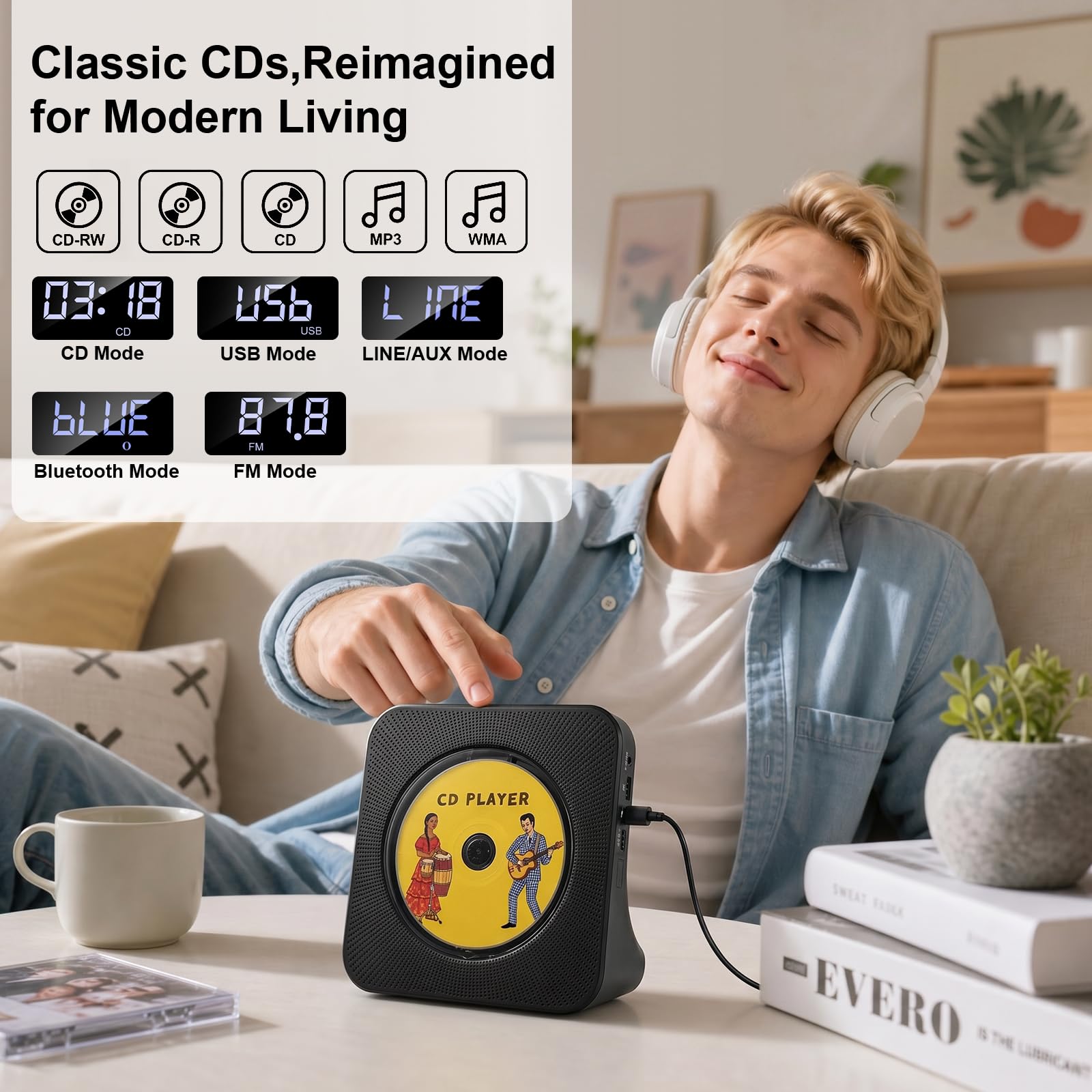 Gueray Bluetooth Desktop CD Player for Home – Black