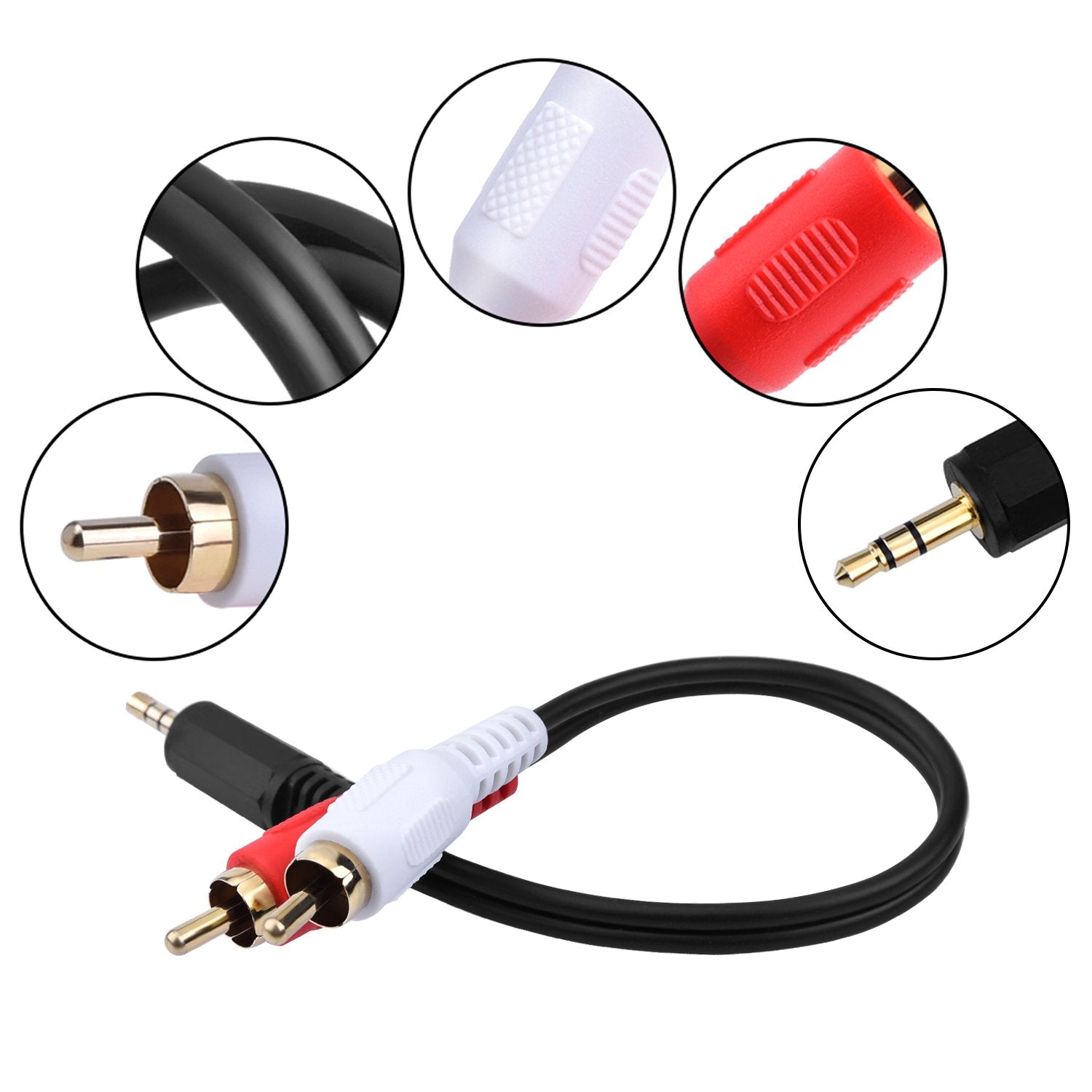 Eboot 2 Pack 3.5mm to 2 RCA Male Audio Cable Adapter 6 Inch by EBOOT - Angle View 4