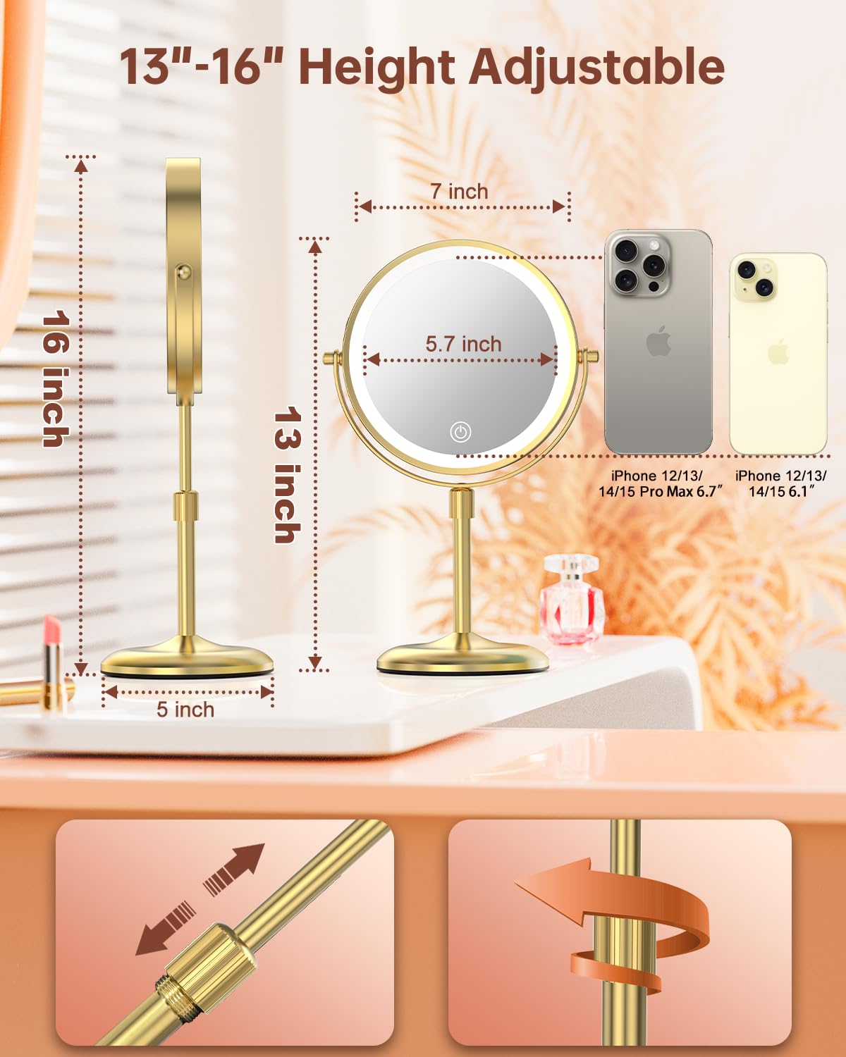 7 Lighted Makeup Mirror with 3 Color Lights 10X - Benbilry Official Imagery - 4