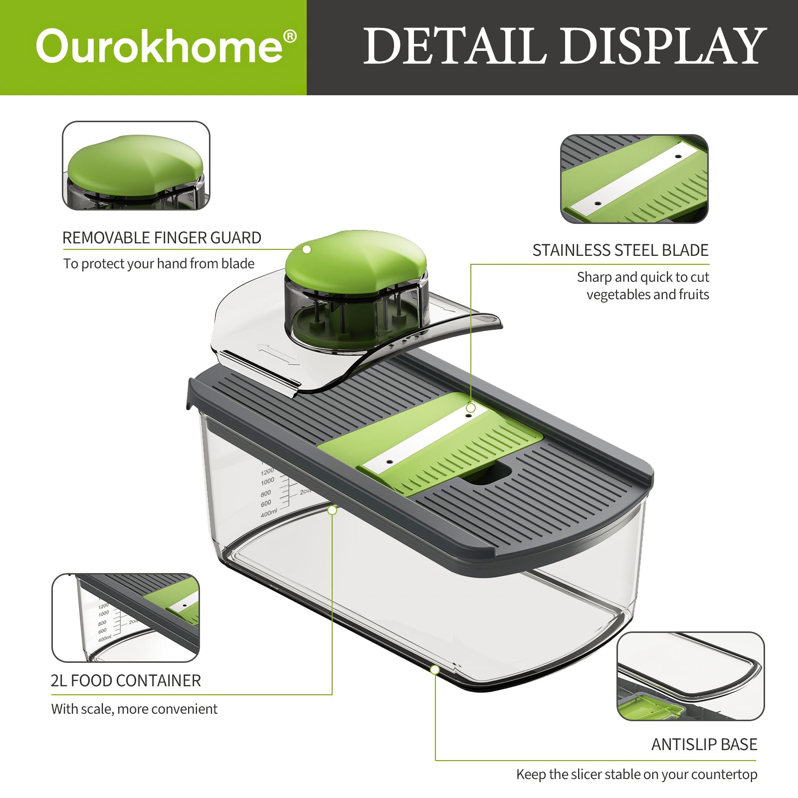 Ourokhome Mandolin Slicer for Kitchen Food, Hand Safe Vegetable S by Ourokhome - Angle View 9