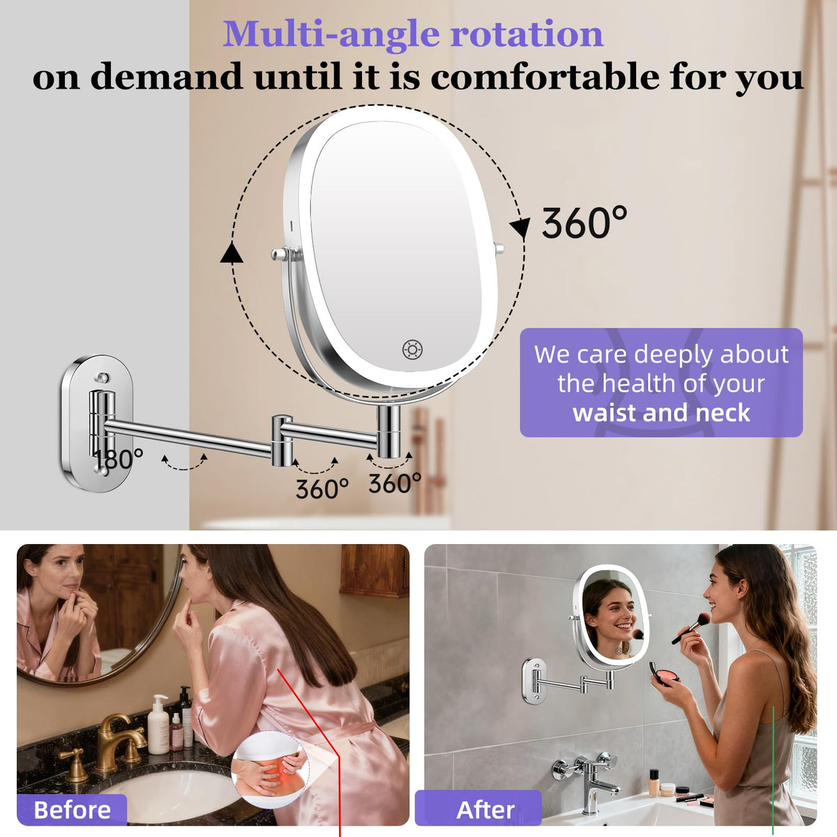 FUNTOUCH 5000mAh Rechargeable Wall Mounted Lighted Makeup - FUNTOUCH Official Imagery - 8