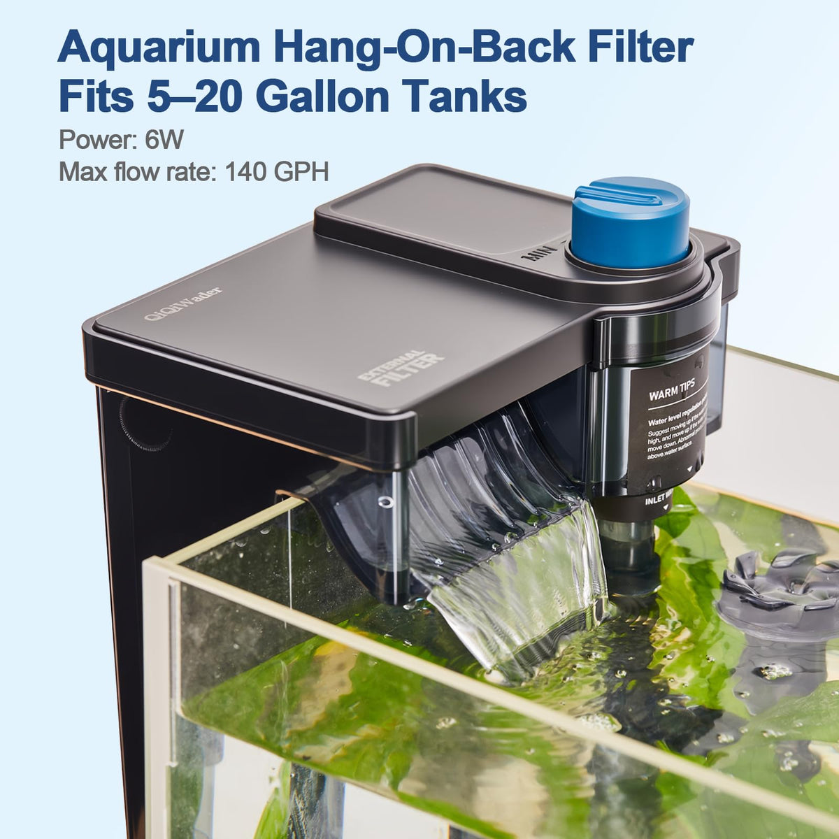 Hang on Back Aquarium Filter Aquarium Filter Quiet for 5 20 - QiQiWader Official Imagery - 3