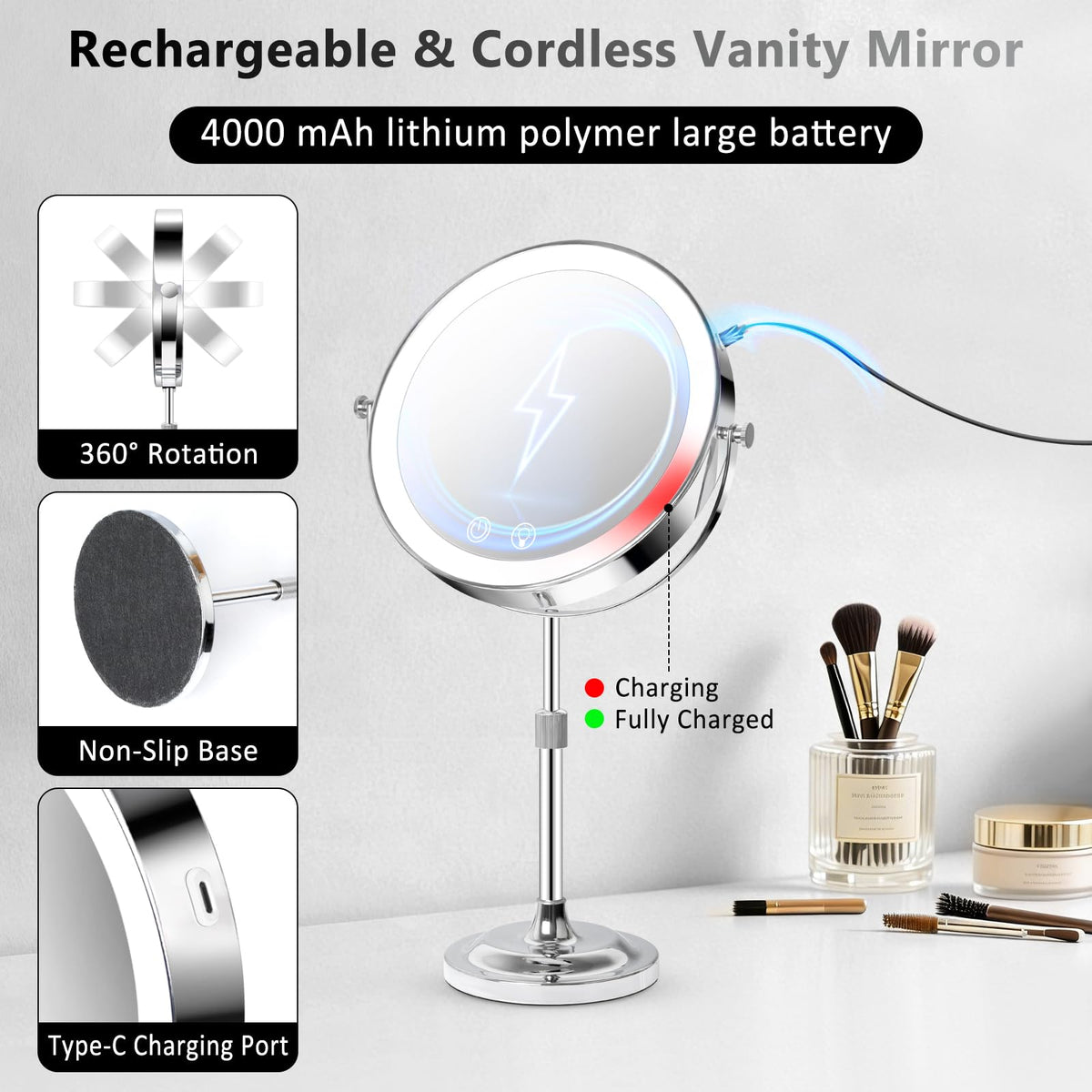 8 Makeup Mirror with Lights 4000mAh Rechargeable Vanity - Telihopin Official Imagery - 8