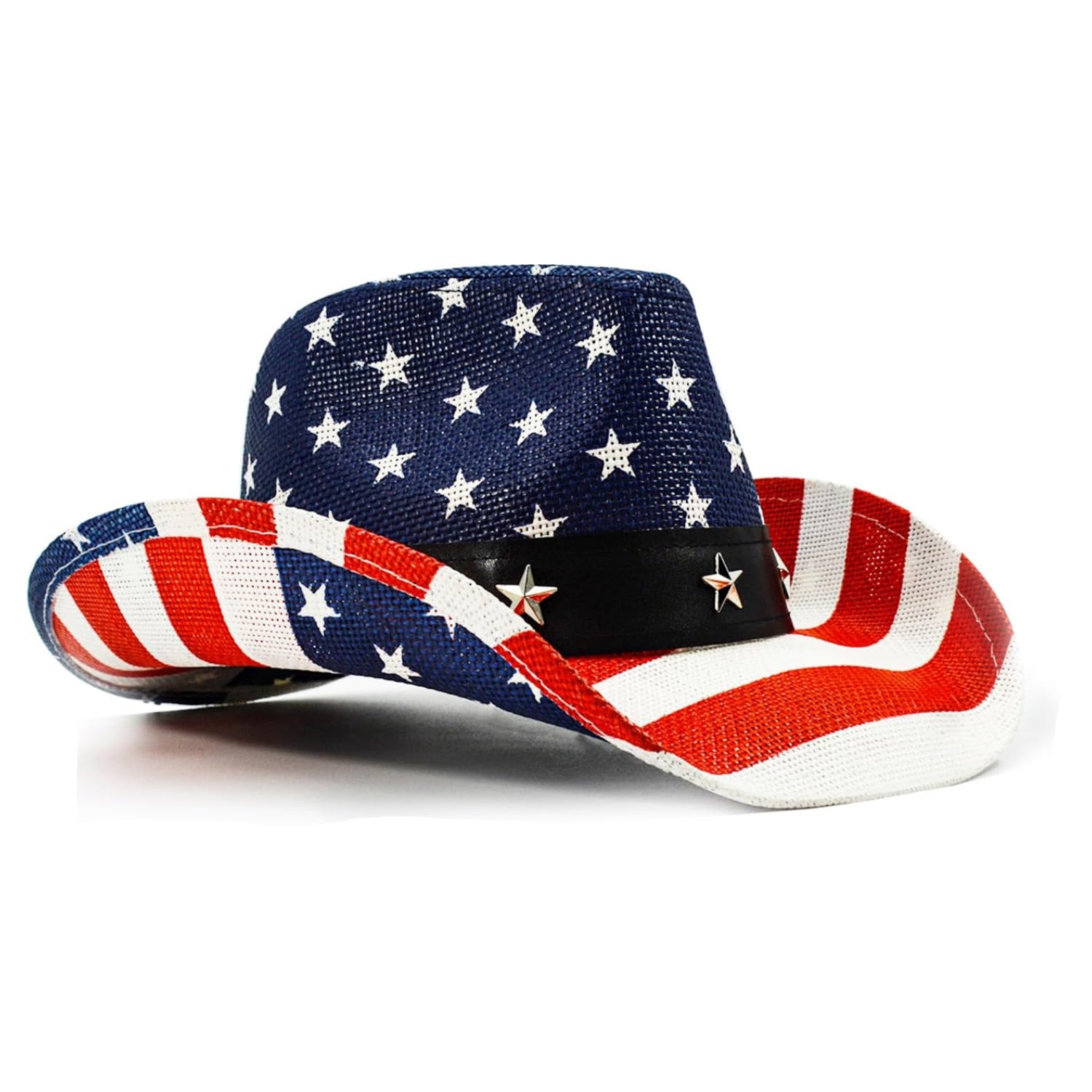 FLUFFY SENSE American flag cowboy hat with patriotic stars and stripes, Western style hat for 4th of July celebrations.