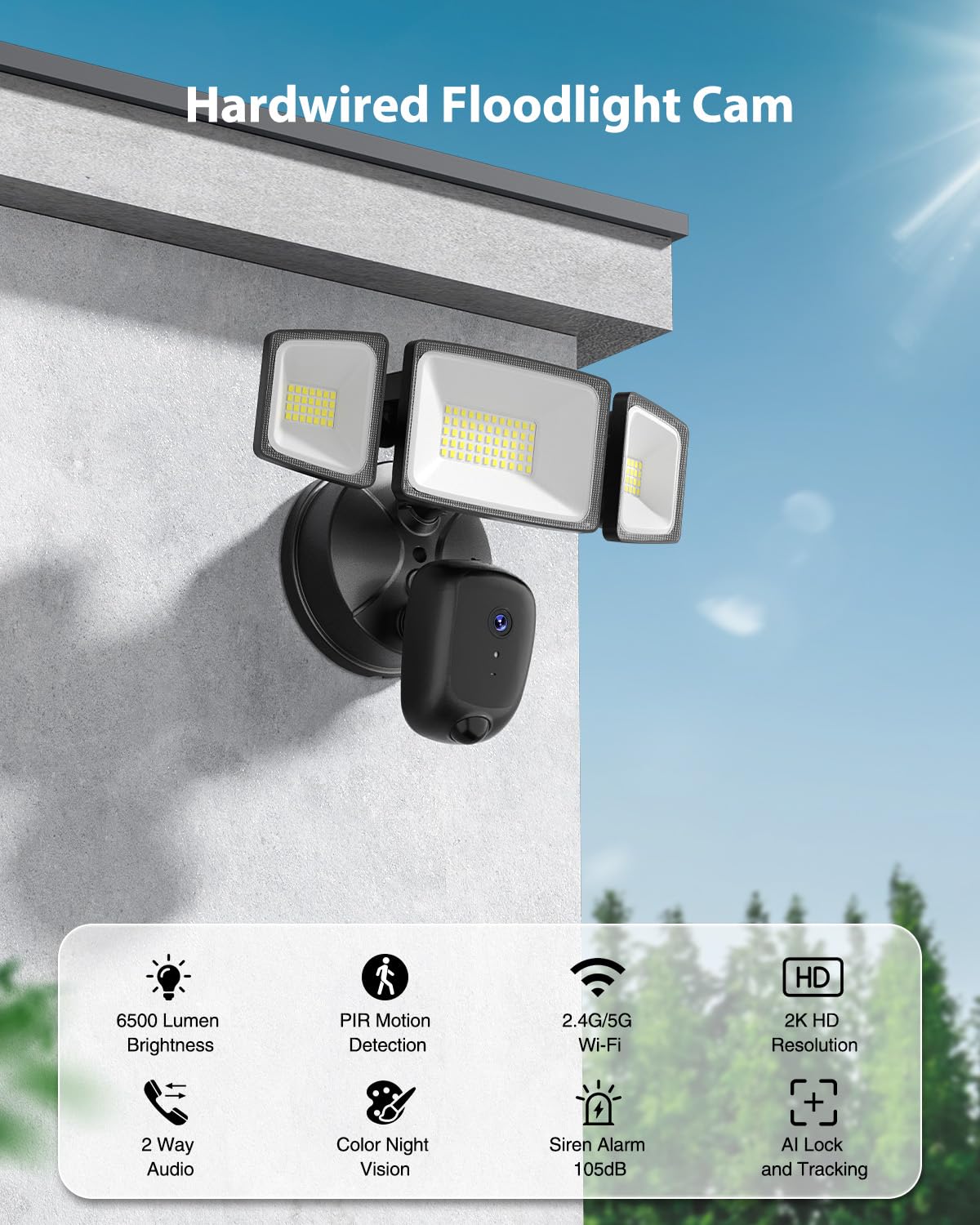 Floodlight Camera Hardwired 6500LM 2K HD Security Camera - Atfoyer Official Imagery - 4