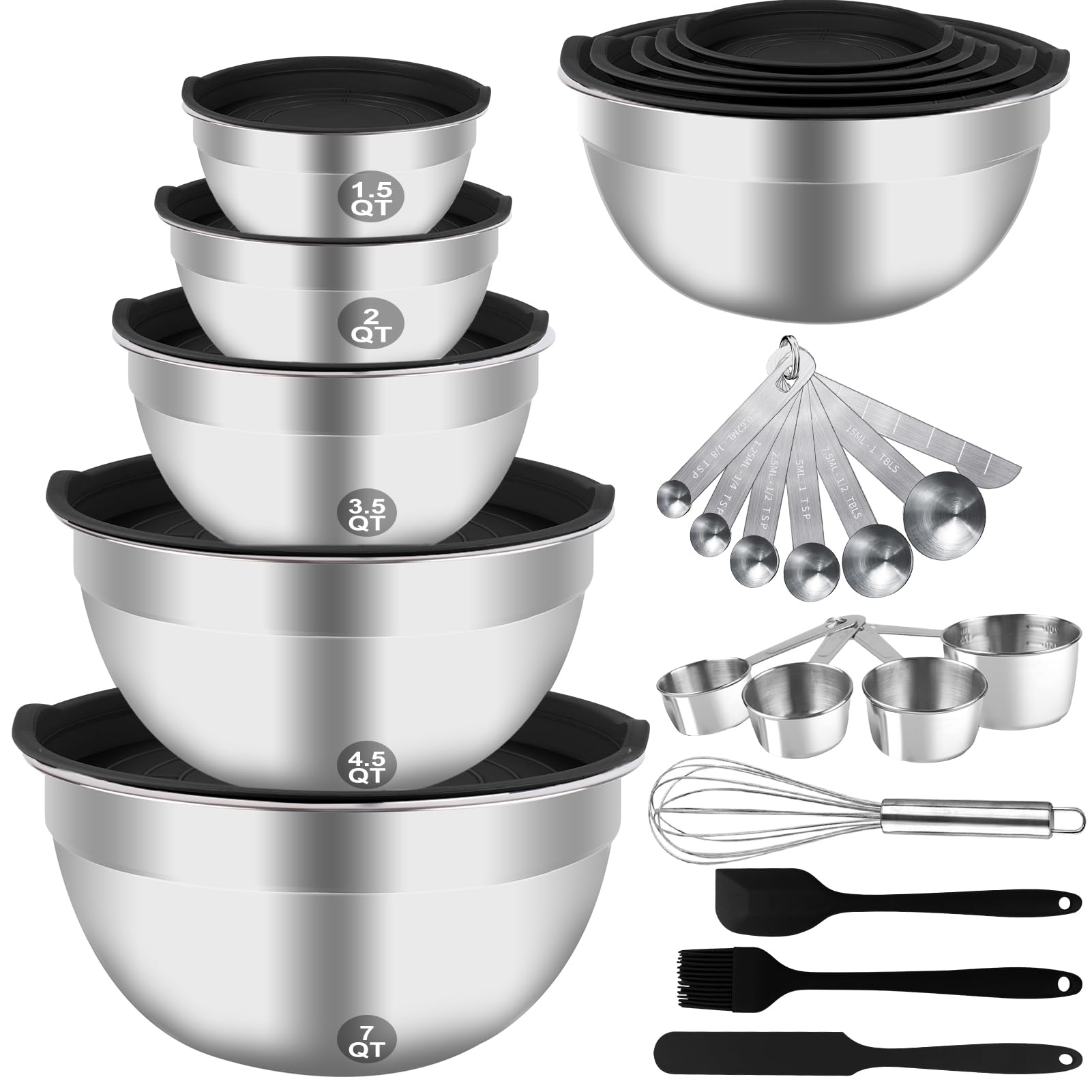 WEPSEN Mixing Bowls Set, 25PCS Stainless Steel Mixing Bowl with Lid Set, Large N - WEPSEN Official Product View 1