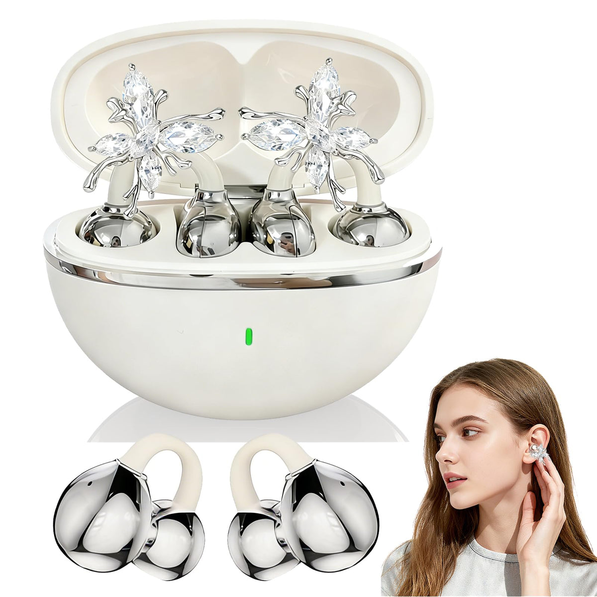 Jewelry Inspired Clip On Earbuds with Detachable Sparkle - miyonsin Official Imagery - 2