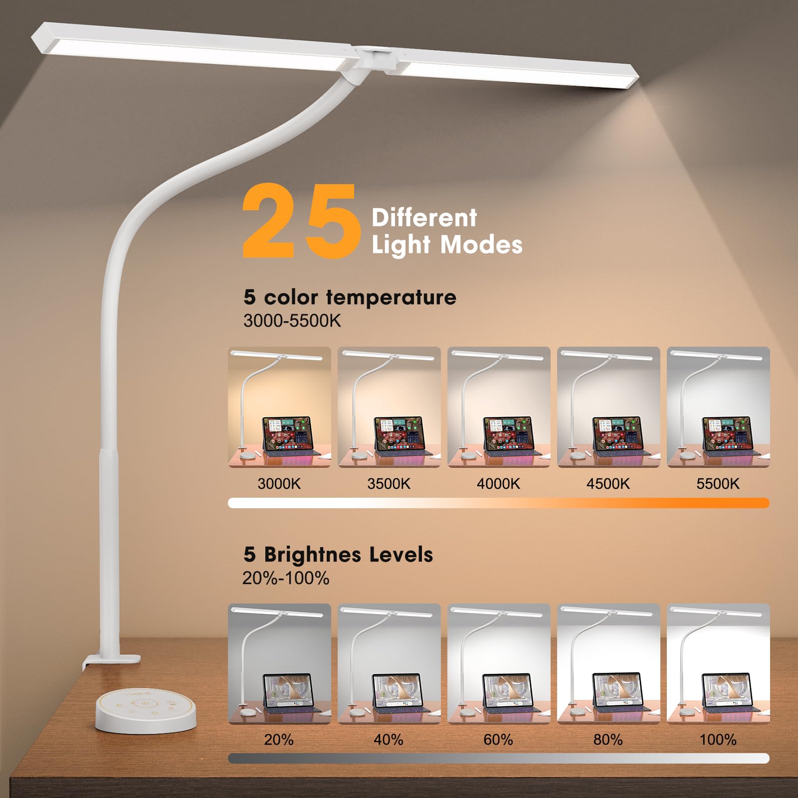 Pzloz Led Desk Lamp for Office Home - Eye Caring Architect lamp with Clamp,Dual - Pzloz Official Product View 3