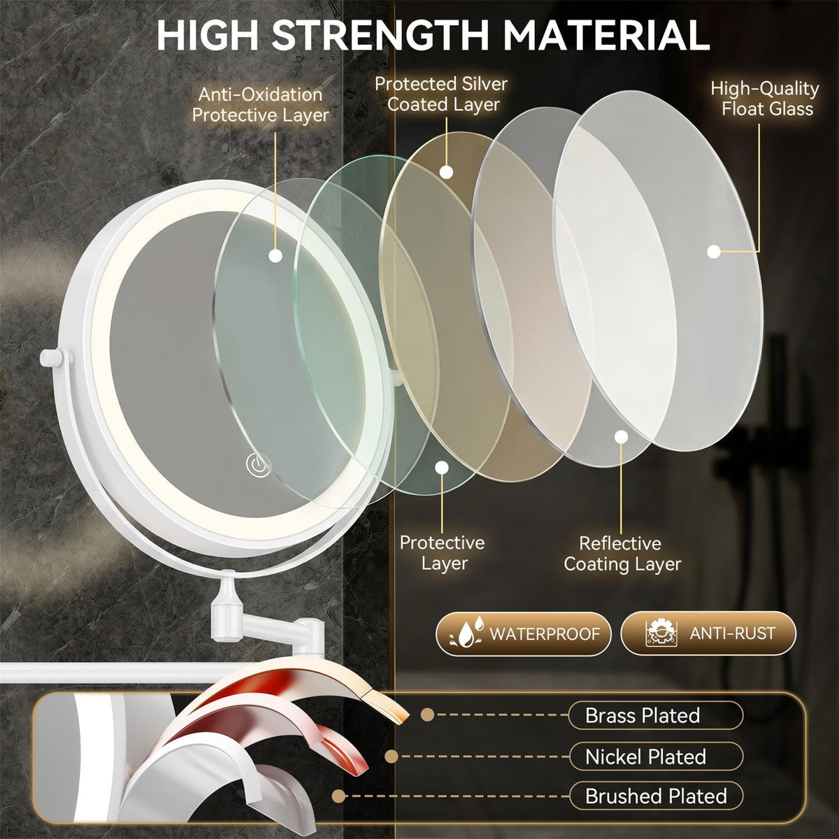 Auxmir 1X 20X Wall Mounted Makeup Mirror 8 Rechargeable - Auxmir Official Imagery - 7
