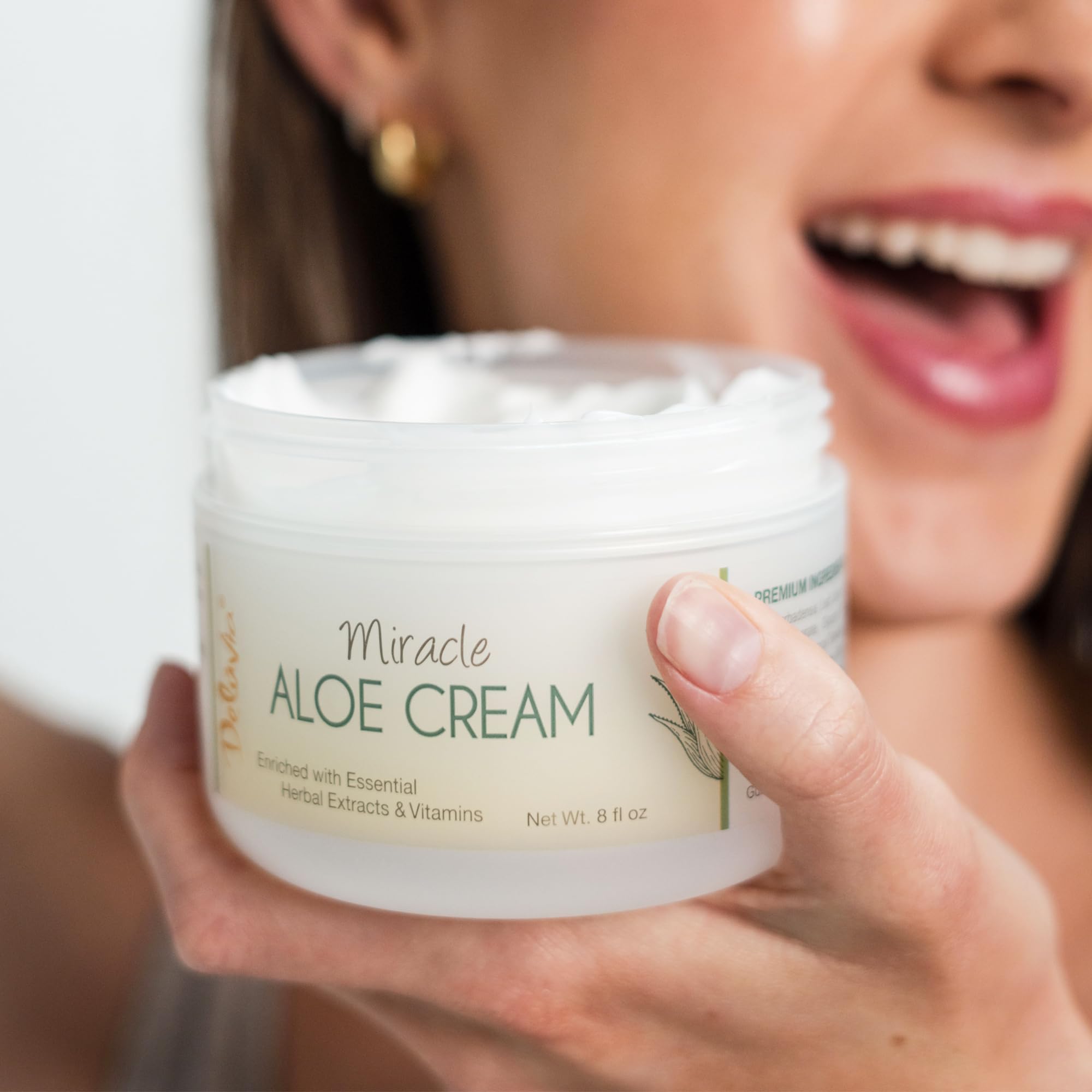 Deluvia Miracle Aloe Cream | Face & Body Moisturizer with Vitamin E & Organic Aloe Vera | Hydrating, Soothing for Dry Skin, Anti-Wrinkle, Acne Scars, Rosacea, Psoriasis, Eczema - 8 oz - DELÚVIA Official Product View 3