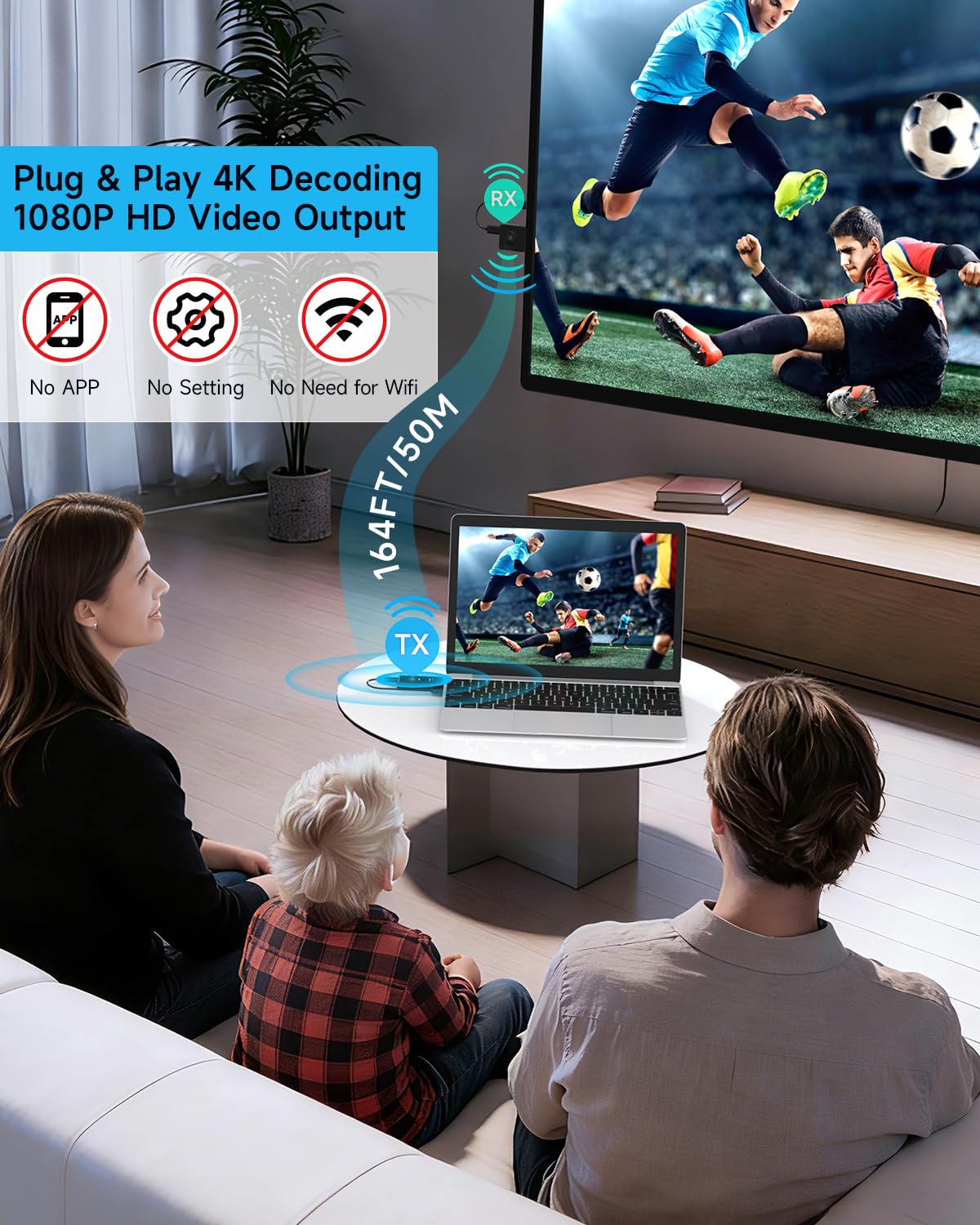 Wireless HDMI Transmitter and Receiver 164FT Long Range Low - CZGG Official Imagery - 3