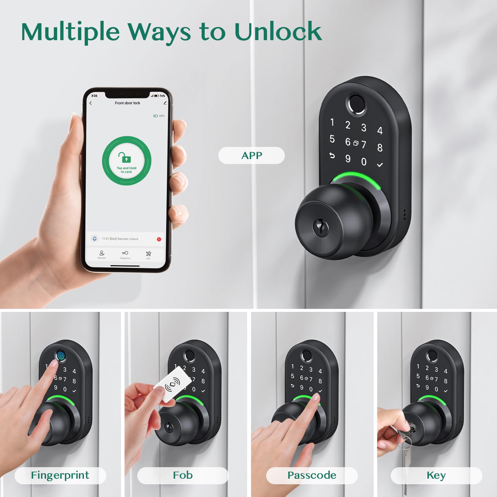 Keypad Smart Door Knob Lock, Yamiry Fingerprint Keyless Entry Handle Lock - Yamiry Official Product View 2