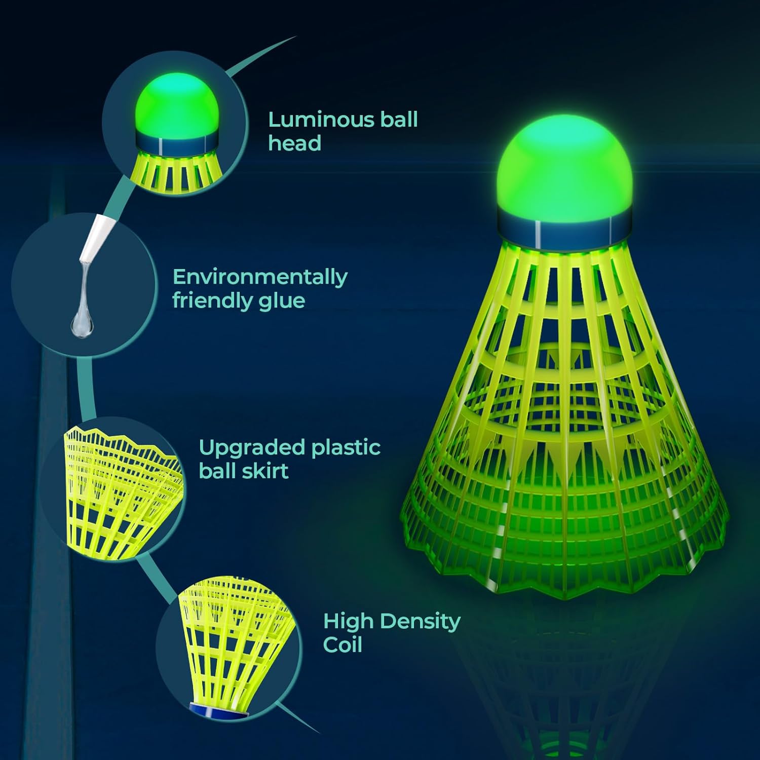 HIRALIY LED badminton birdies, glow-in-the-dark nylon shuttlecocks, 6 or 12 pack, with 360° illumination for nighttime play