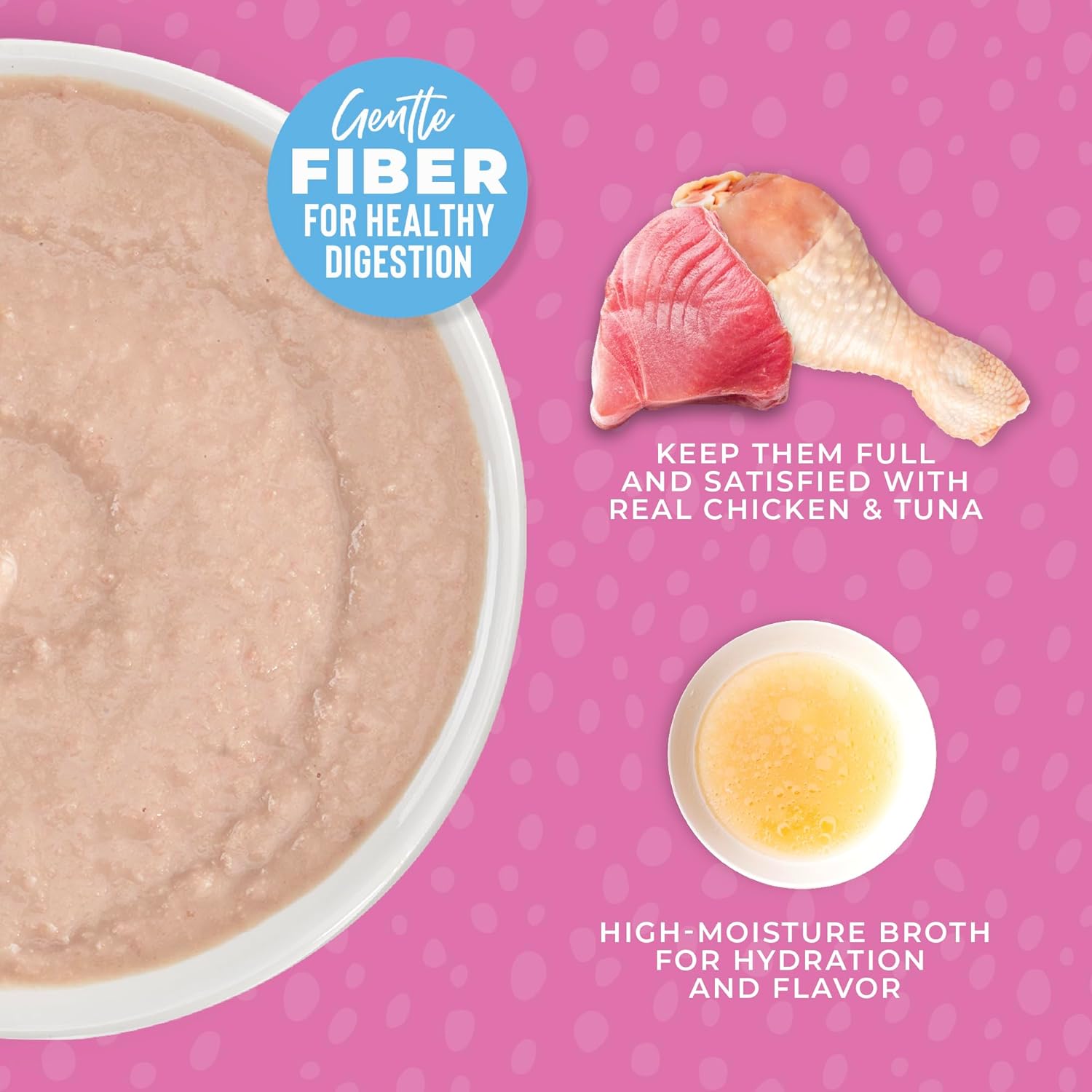 Tiki Cat Baby Mousse wet cat food pouches with chicken, tuna, and chicken liver in 2.4 oz. packs, 12-count.