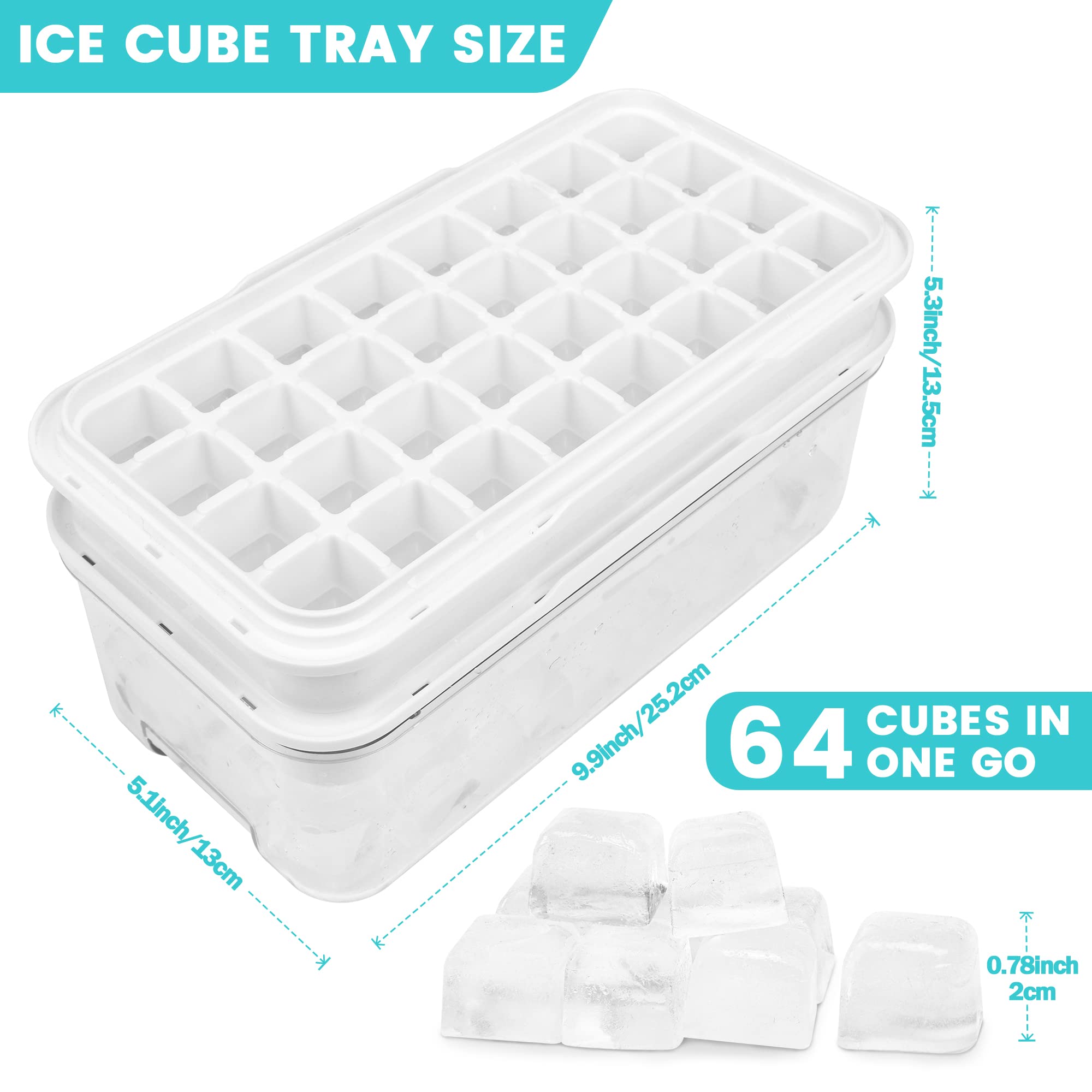 QUELIEN Ice Trays for Freezer with Lid & Bin, Ice Cube Tray Making 64 pcs Ice Cu - QUELIEN Official Product View 3