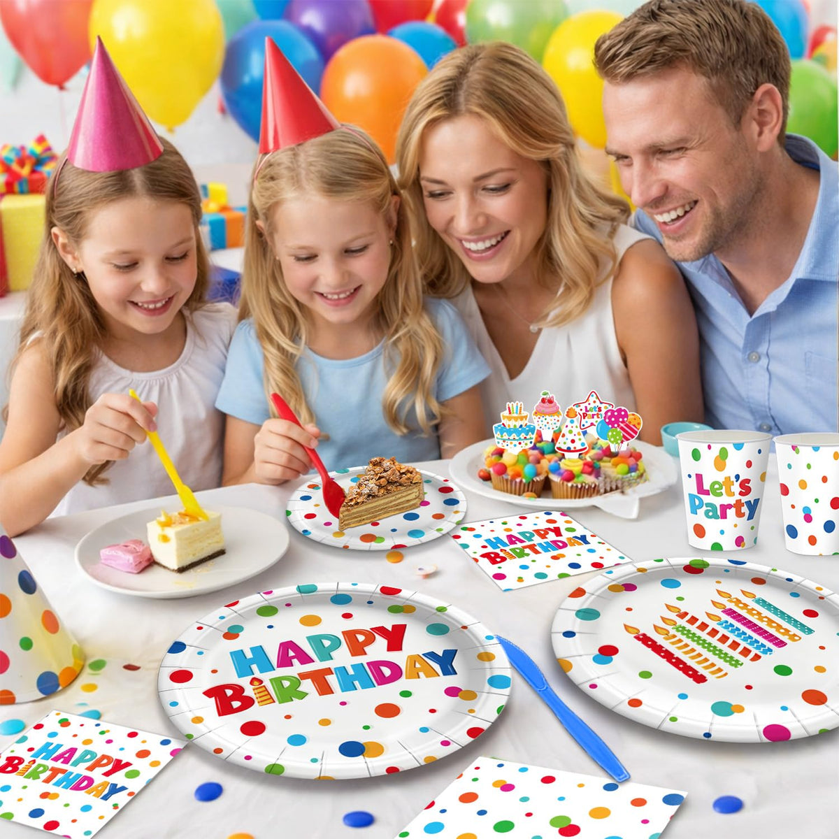 195 Pcs Birthday Party Supplies Happy Birthday Party Dots - Kinovo Official Imagery - 8
