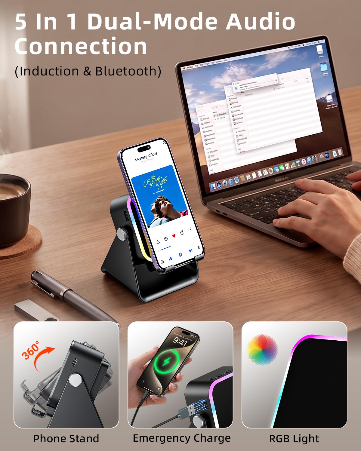 Oresoc Induction Speaker 5-in-1 Wireless Bluetooth Audio for iPho - Oresoc Official Product View 4
