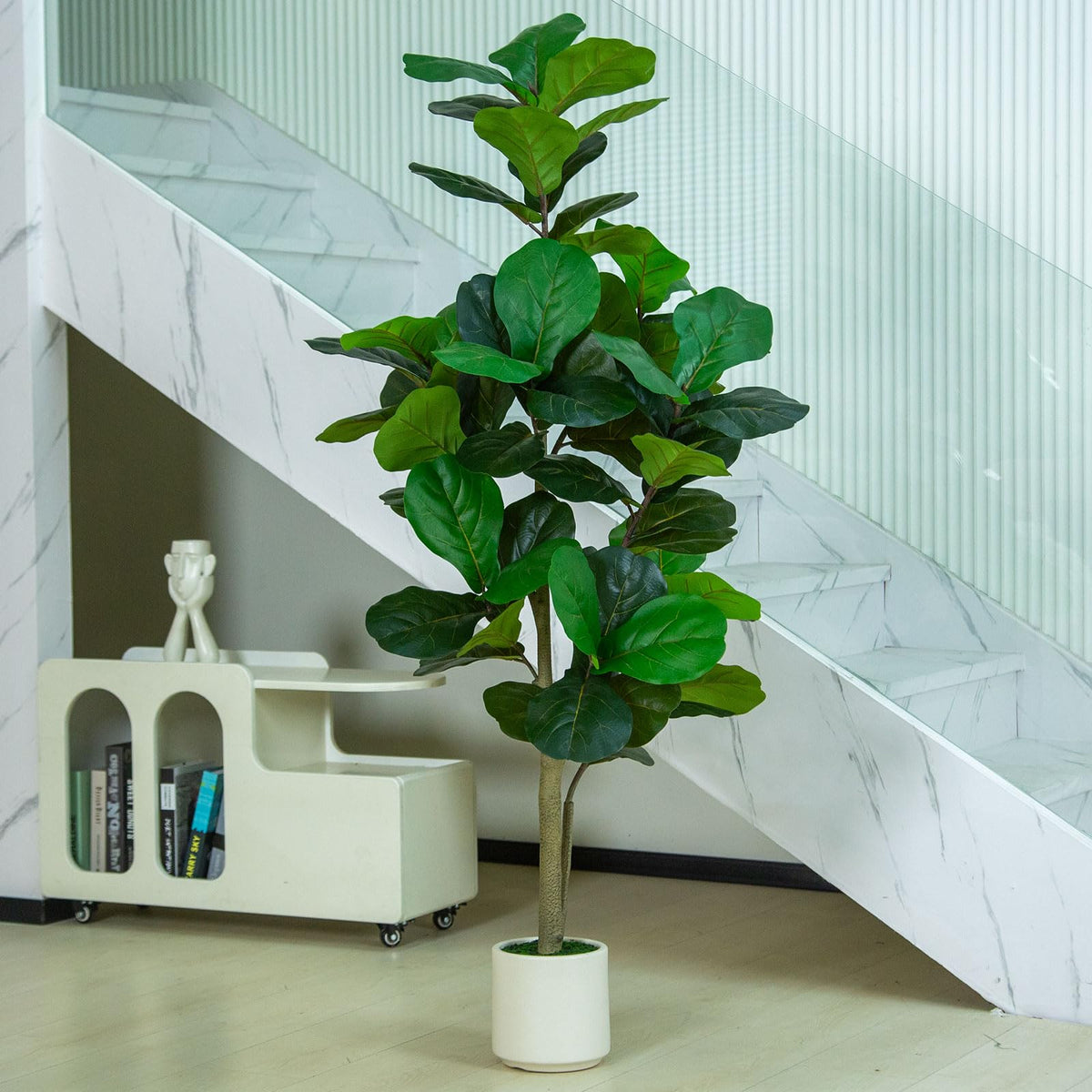 VIVATREES 5FT Fiddle Leaf Fig Artificial Tree with White - VIVATREES Official Imagery - 8