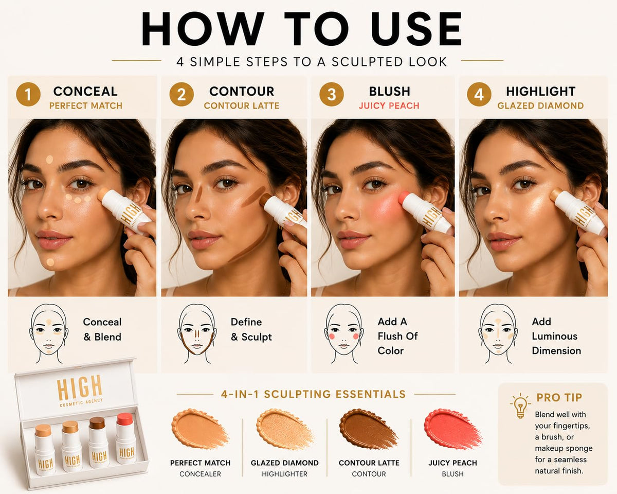 TO GO Face Sculpting Cream Stick Set 4 Piece Concealer - HIGH COSMETIC AGENCY Official Imagery - 5