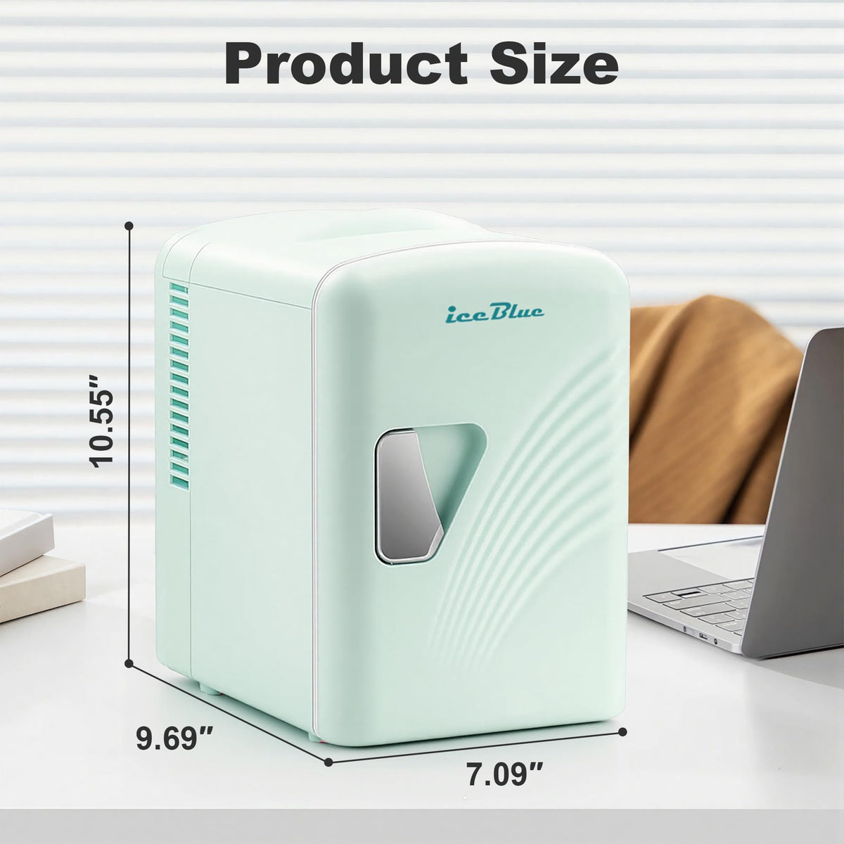 Mini Fridge 4 Liter 6 Cans Makeup Fridge with Retro Wavy - Iceblue Official Imagery - 3