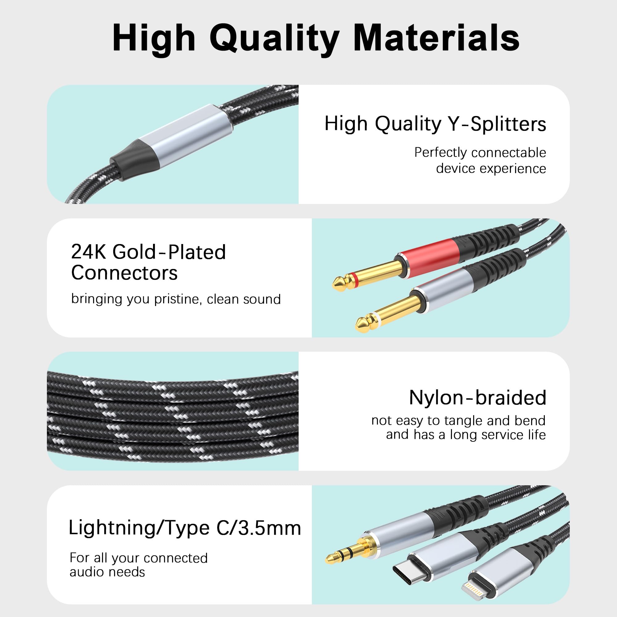 DCNETWORK Lightning to Dual 6.35mm 1/4" TS Mono Stereo Y-Cable Sp by DCNETWORK - Angle View 5