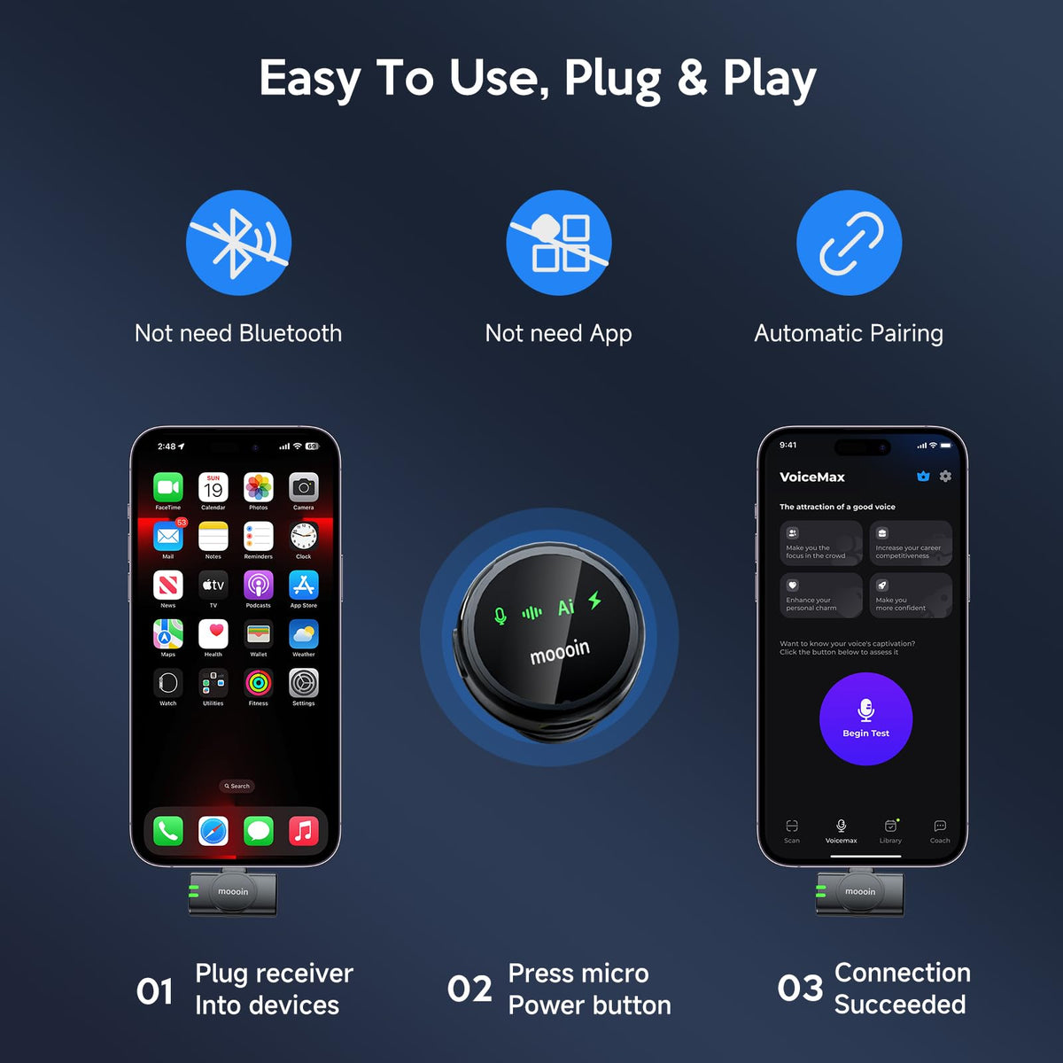 Wireless Lavalier Microphone for iPhone AI Noise Reduction - Moooin Official Imagery - 5