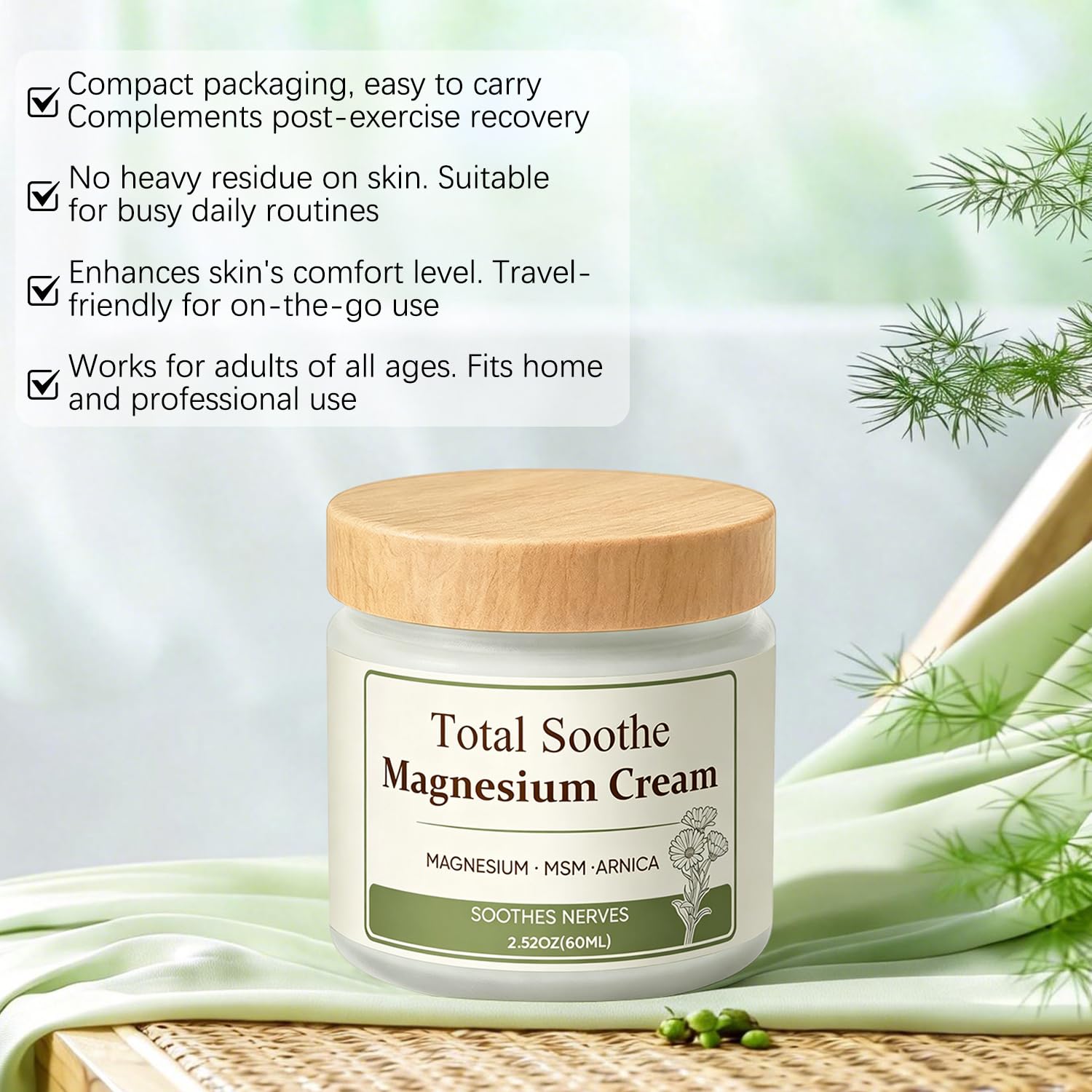 LHBMET Magnesium Cream with MSM and arnica, skin moisturizer in a 2-pack, showing cream in a jar with natural ingredients.