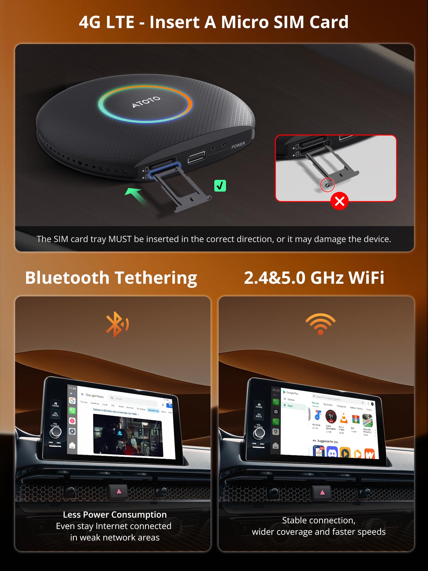 MYATOTO AI Box Carplay, Car Play/Android Auto Wireless Adapter, M by MYATOTO - Angle View 8