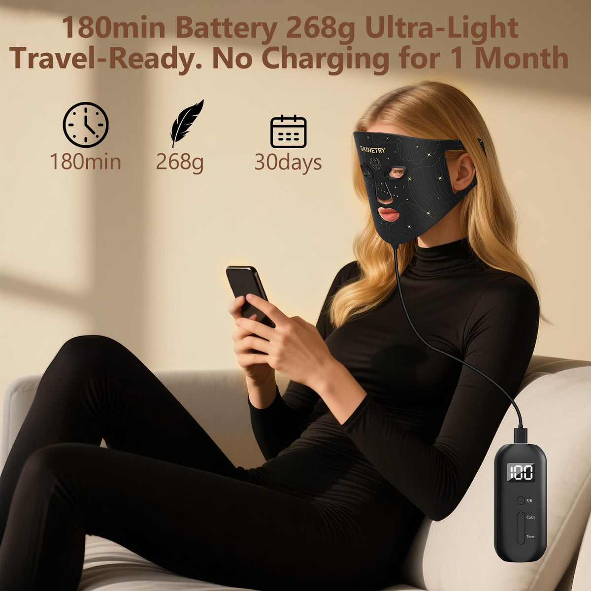 LED Face Mask Light Therapy Portable Red Light Therapy for - Skinetry Official Imagery - 8