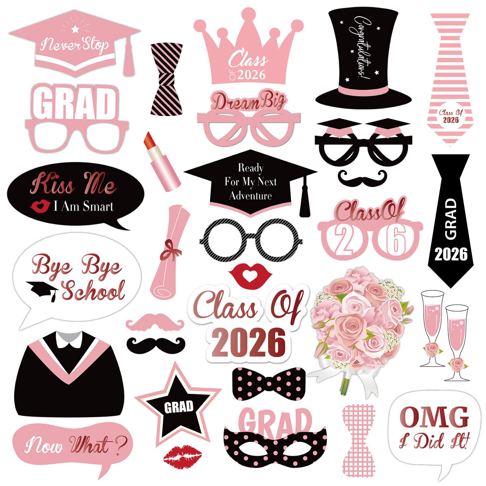 SWYOUN 31PCS 2026 Pink Graduation Photo Booth Props - Product Imagery