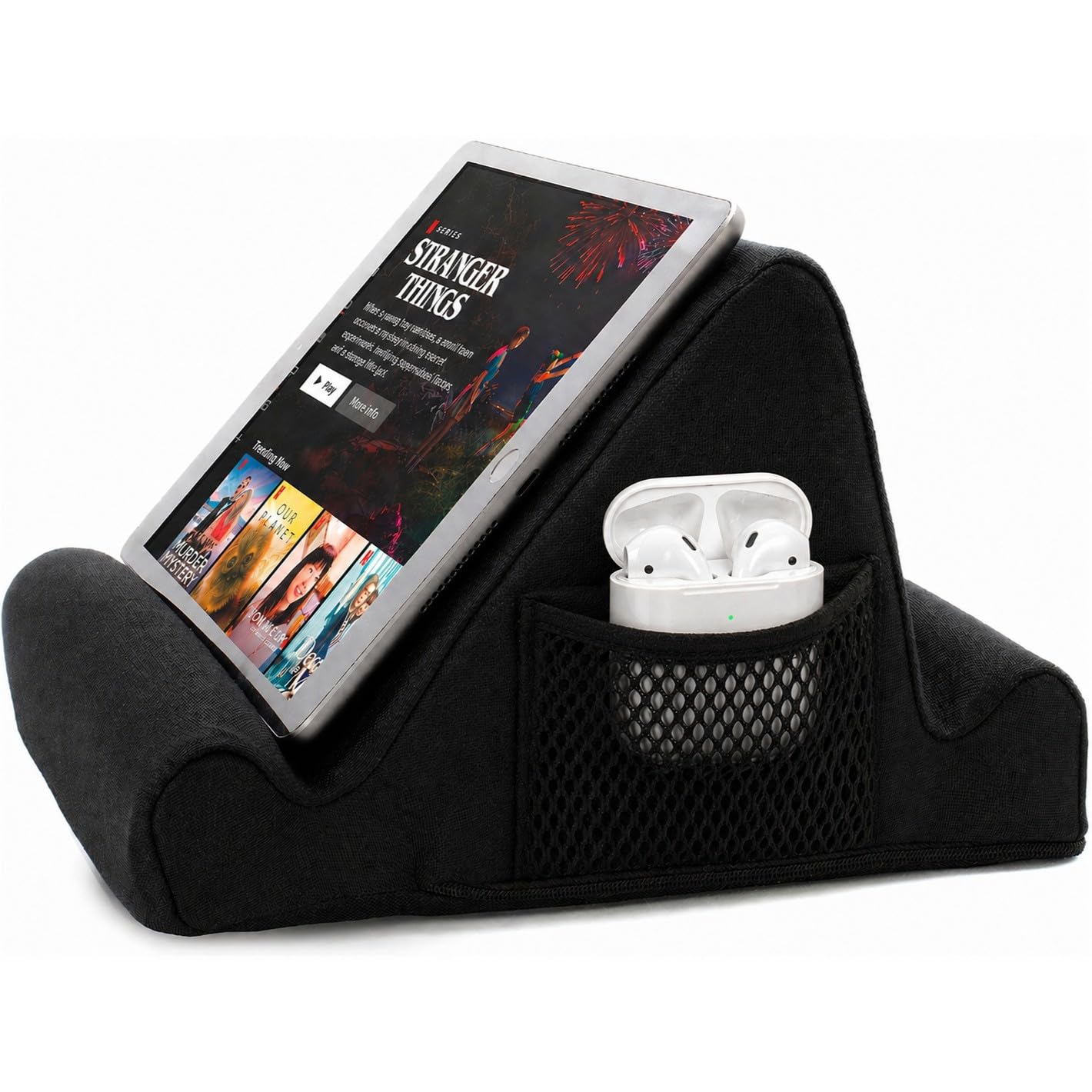 Brookstone Tablet Lap Cushion - Tablet and Phone Holder for Bed, Flights, and Travel, Two Angled Memory Foam Lap Desk for Reading and Hands Free Viewing, Compatible iPad and Kindle Accessories, Black
