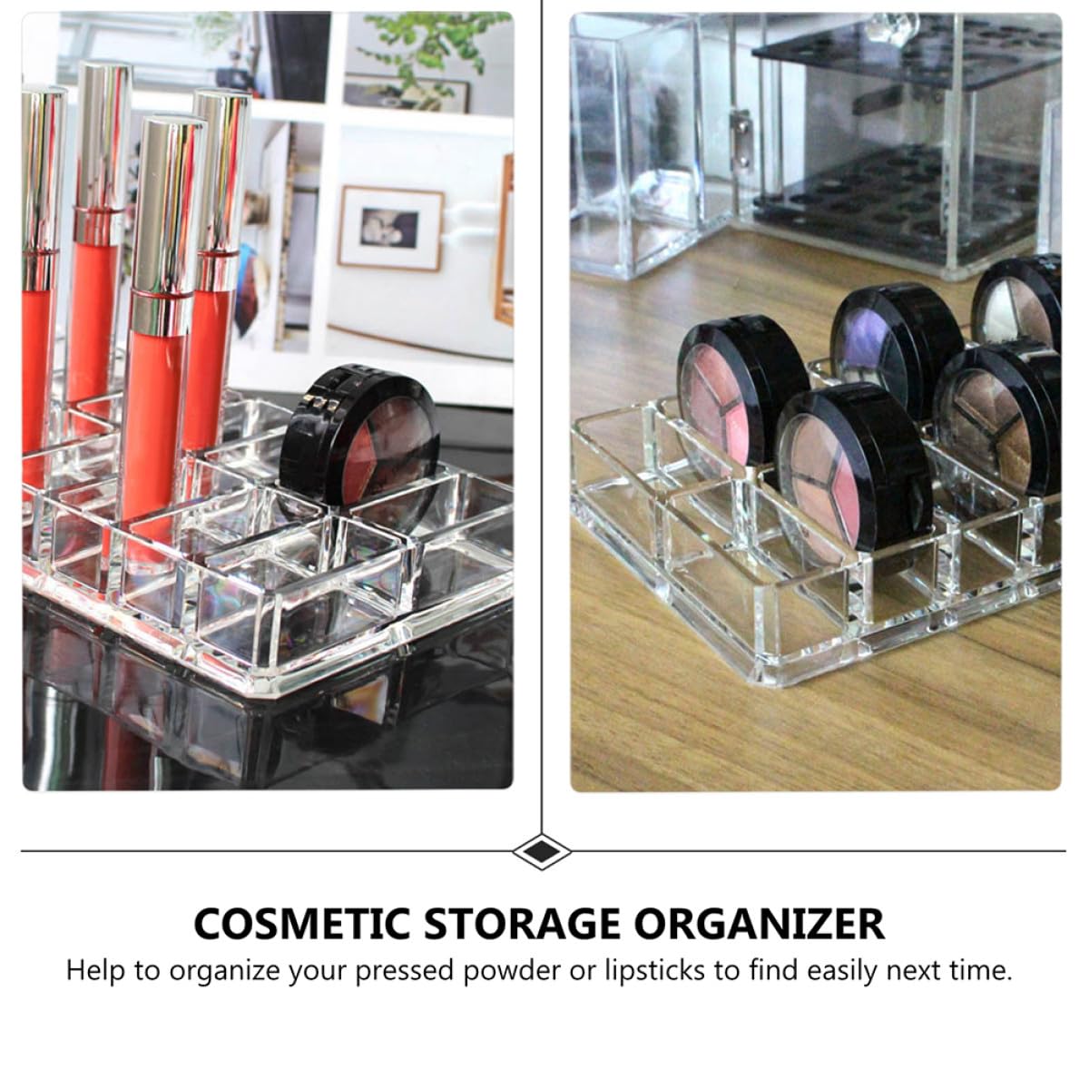 TEHAUX Acrylic Makeup Display Case 16-grid Double-row Compact Powder Organizer Cosmetic Storage Box for Beauty Care and Vanity Table