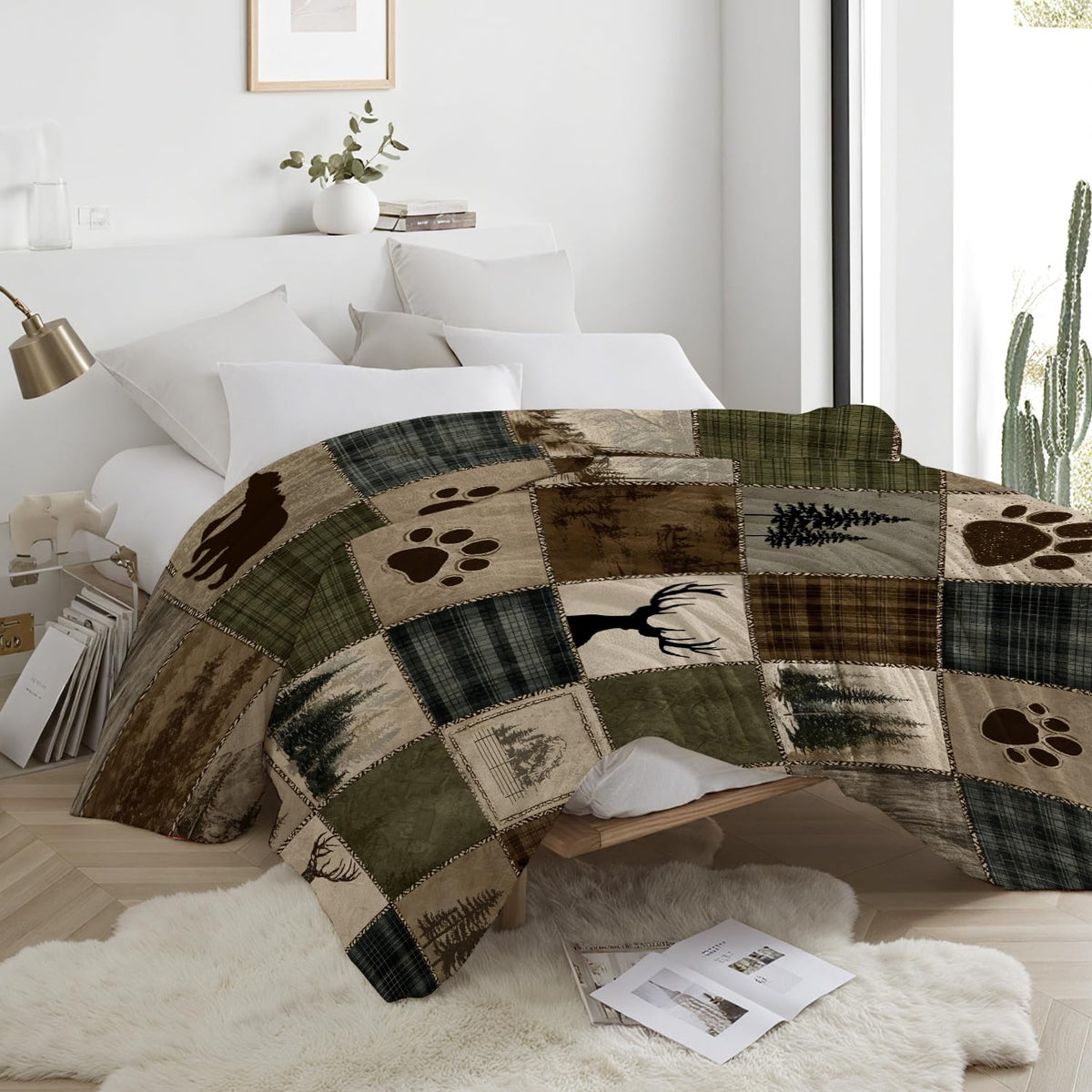 Rustic Cabin Forest Vintage Patchwork Plaid Blanket 60x80 - DEMCEAR Official Imagery - 6