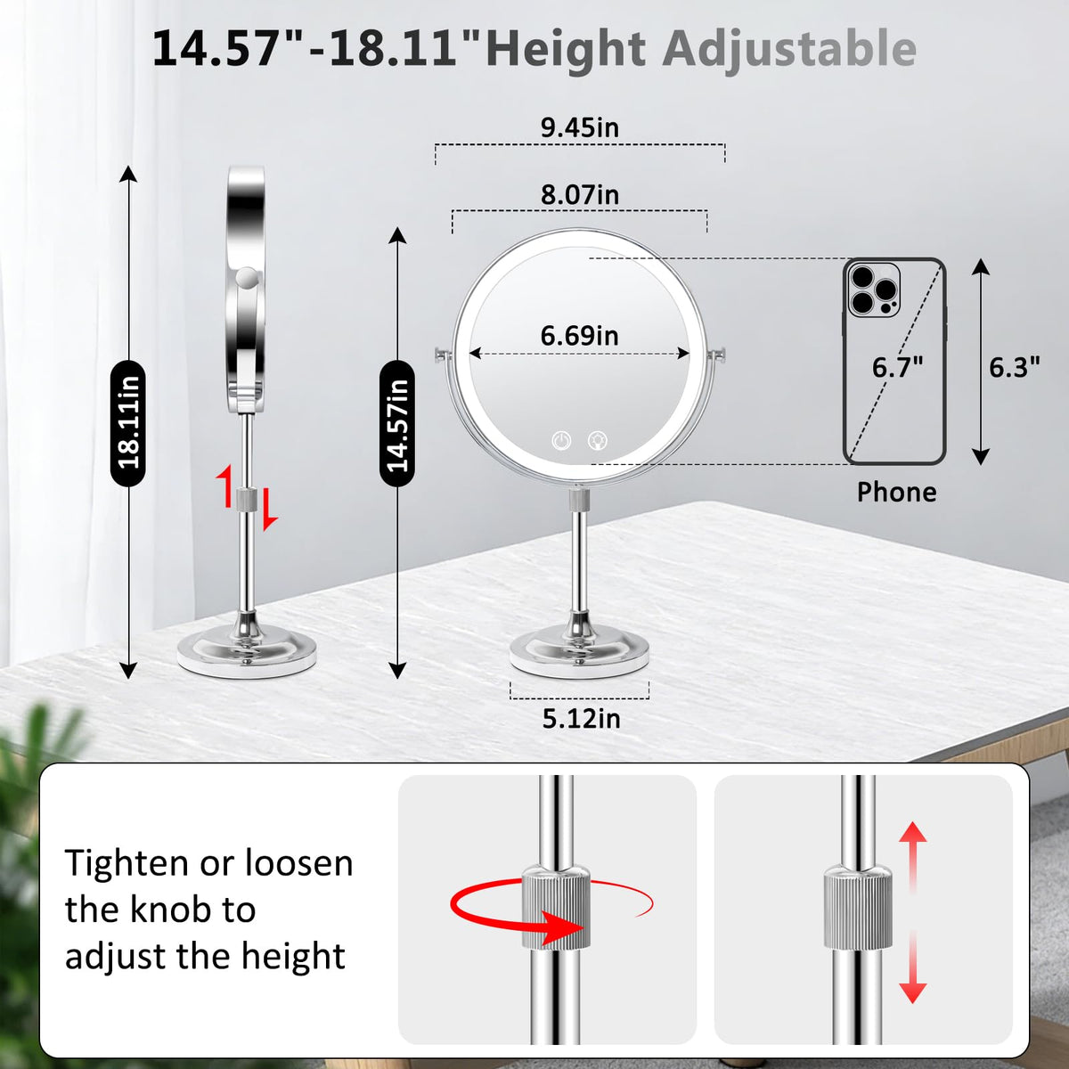 8 Makeup Mirror with Lights 4000mAh Rechargeable Vanity - Telihopin Official Imagery - 3