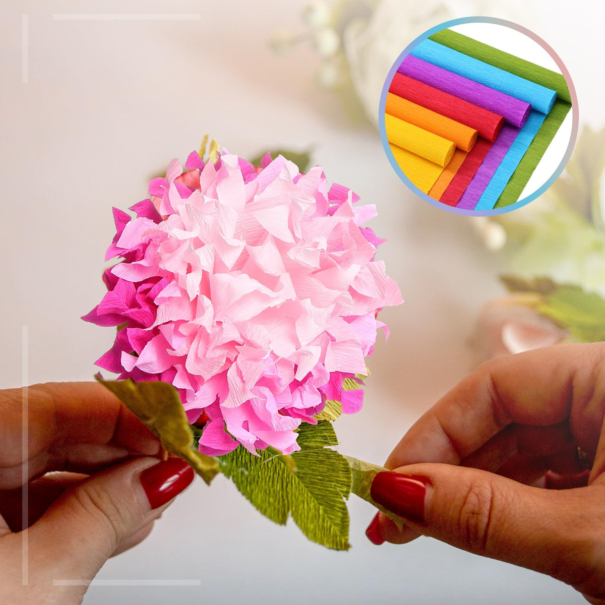 Leinuosen 65 Pcs Crepe Paper Flower DIY Kits 12 Rolls 10 x - Leinuosen Official Imagery - 6