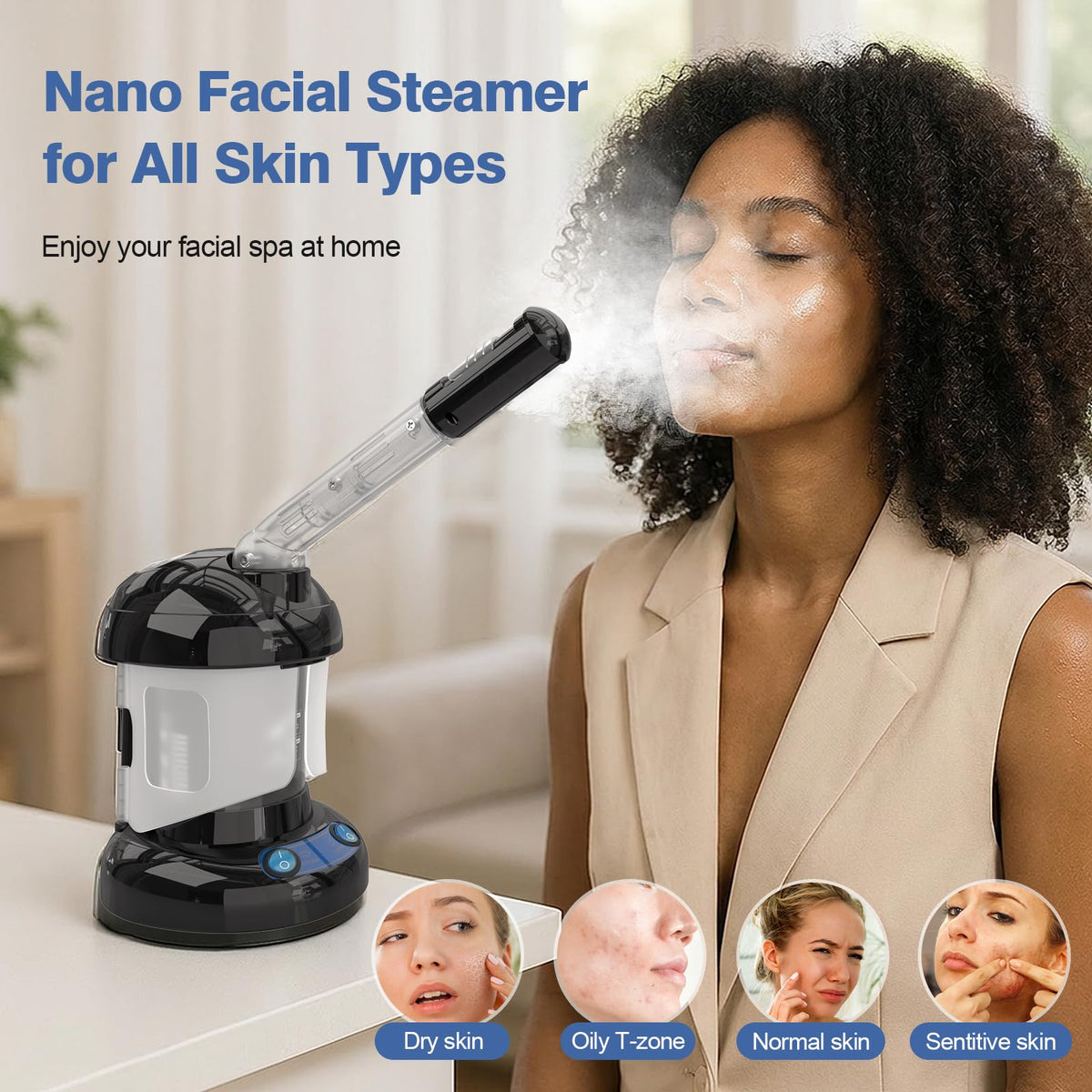 2 in 1 Hair Steamer for Natural Hair Ozone Facial Steamer - Kingsteam Official Imagery - 7