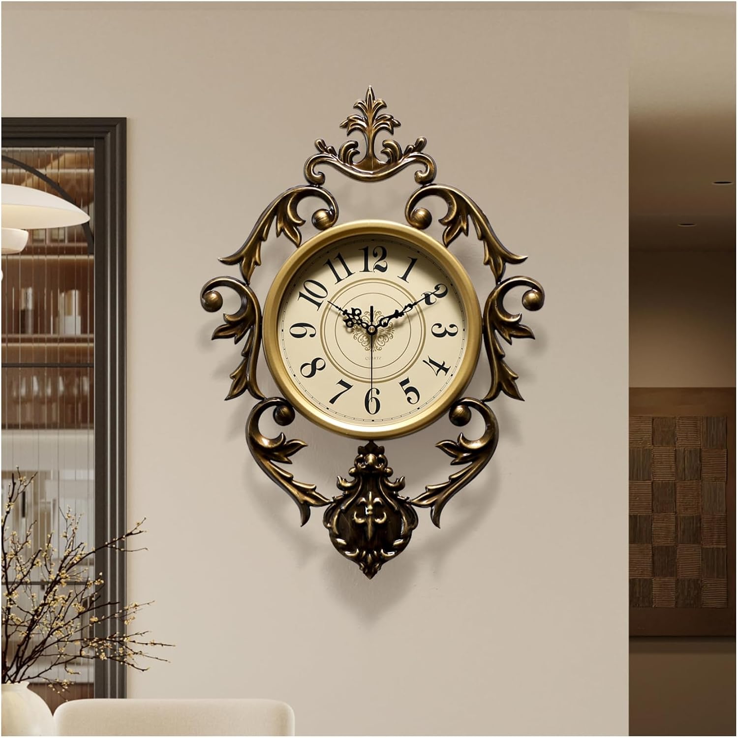 Vintage HEBOIX wall clock for living room, large 21x15-inch decorative antique digital retro clock.