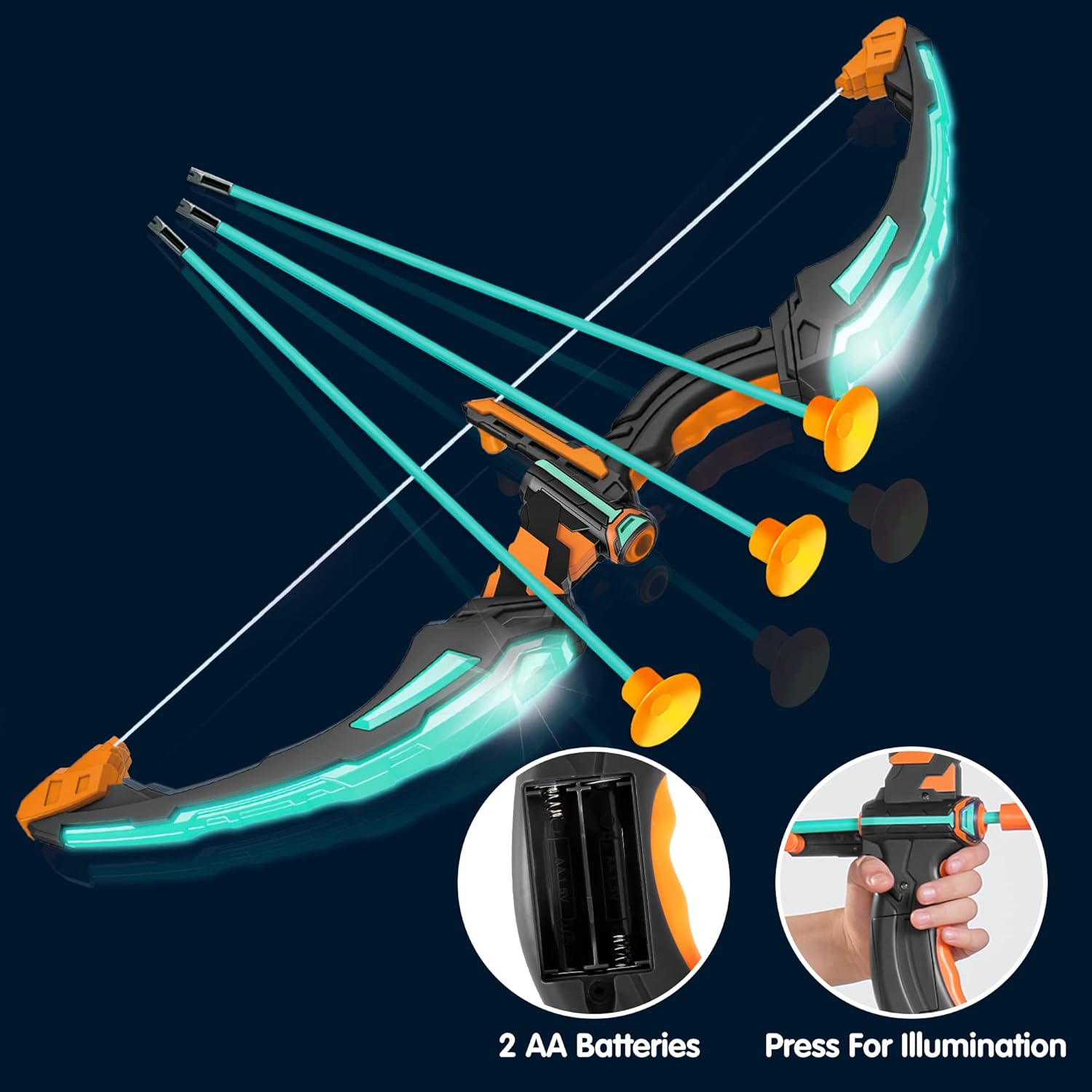 JOYIN kids bow and arrow set with LED lights, featuring a colorful archery toy with 9 suction cup arrows for safe outdoor play