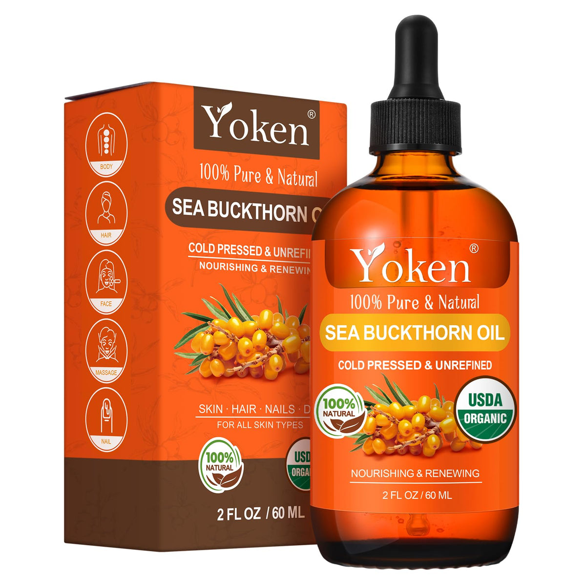 USDA Sea Buckthorn Oil Organic 2oz Cold Pressed Berry Oil - Yoken Official Imagery - 2