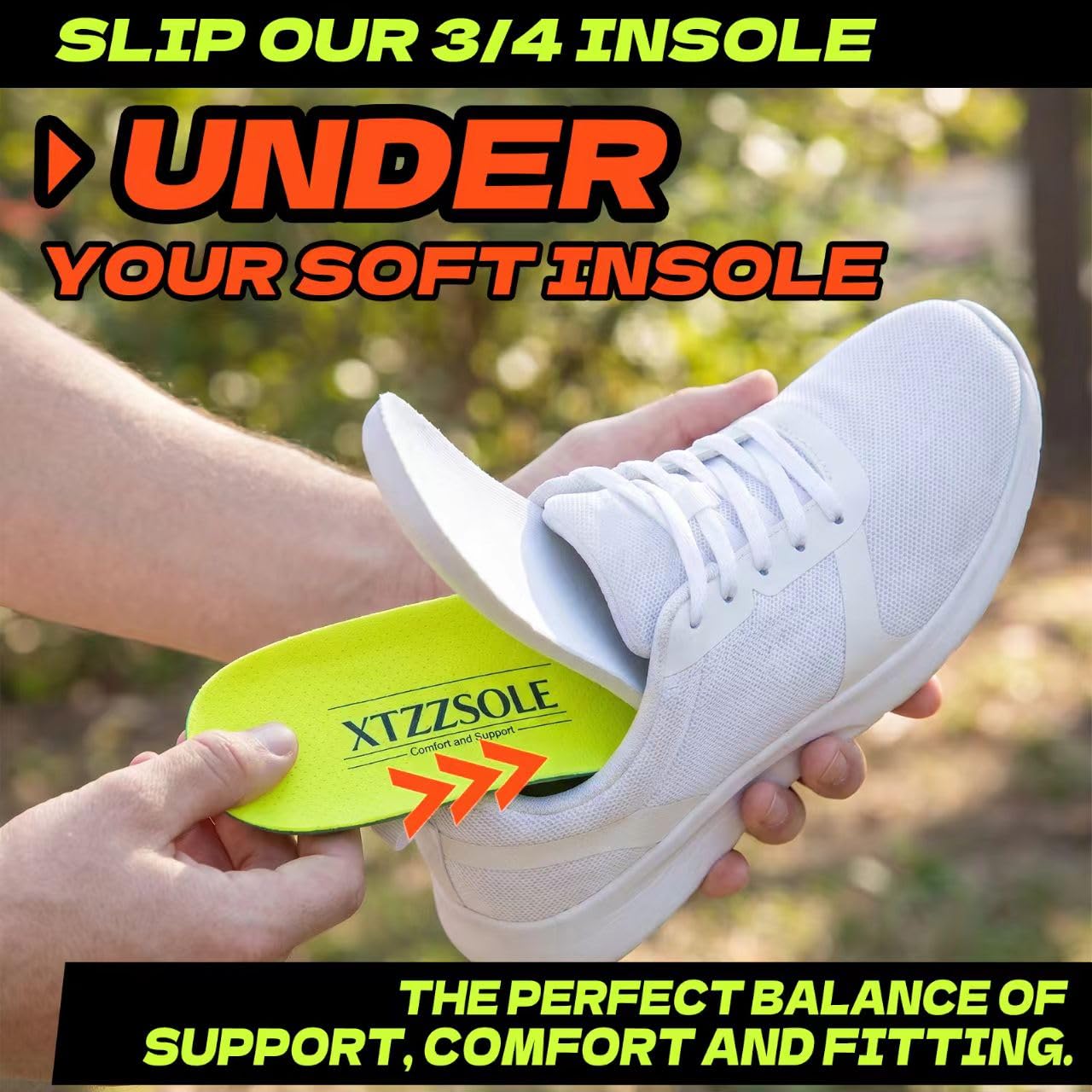 XTZZSOLE Carbon Fiber Arch Support Insoles 3/4 Length