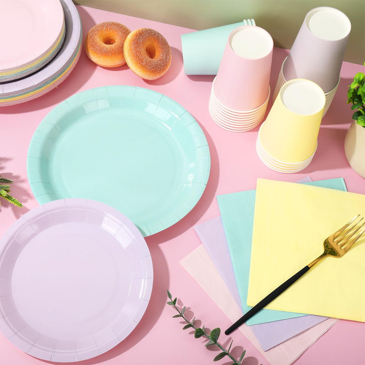 Whaline 244Pcs Pastel Rainbow Tableware Set Serves 48 4 - Whaline Official Imagery - 6