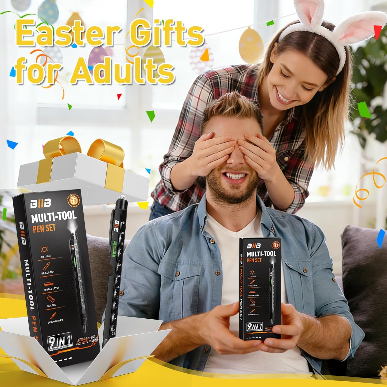 BIIB 9-in-1 multitool pen for men, Easter gift, compact and versatile tool pen with multiple functions for everyday use