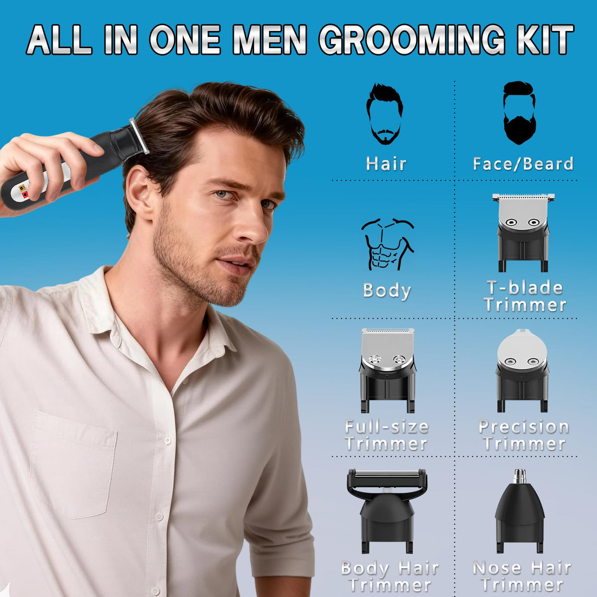 SUNNOW Beard Trimmer for Man Manscape Rechargeable Beard - SUNNOW Official Imagery - 3