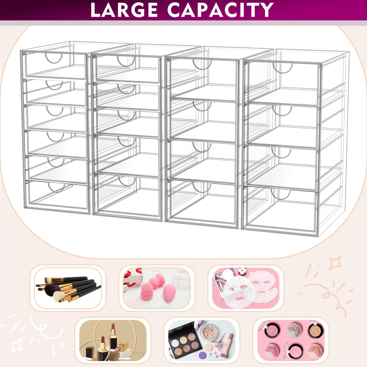 Acrylic Makeup Organizer with 19 Drawers Storage Drawer - YFXCVSL Official Imagery - 6