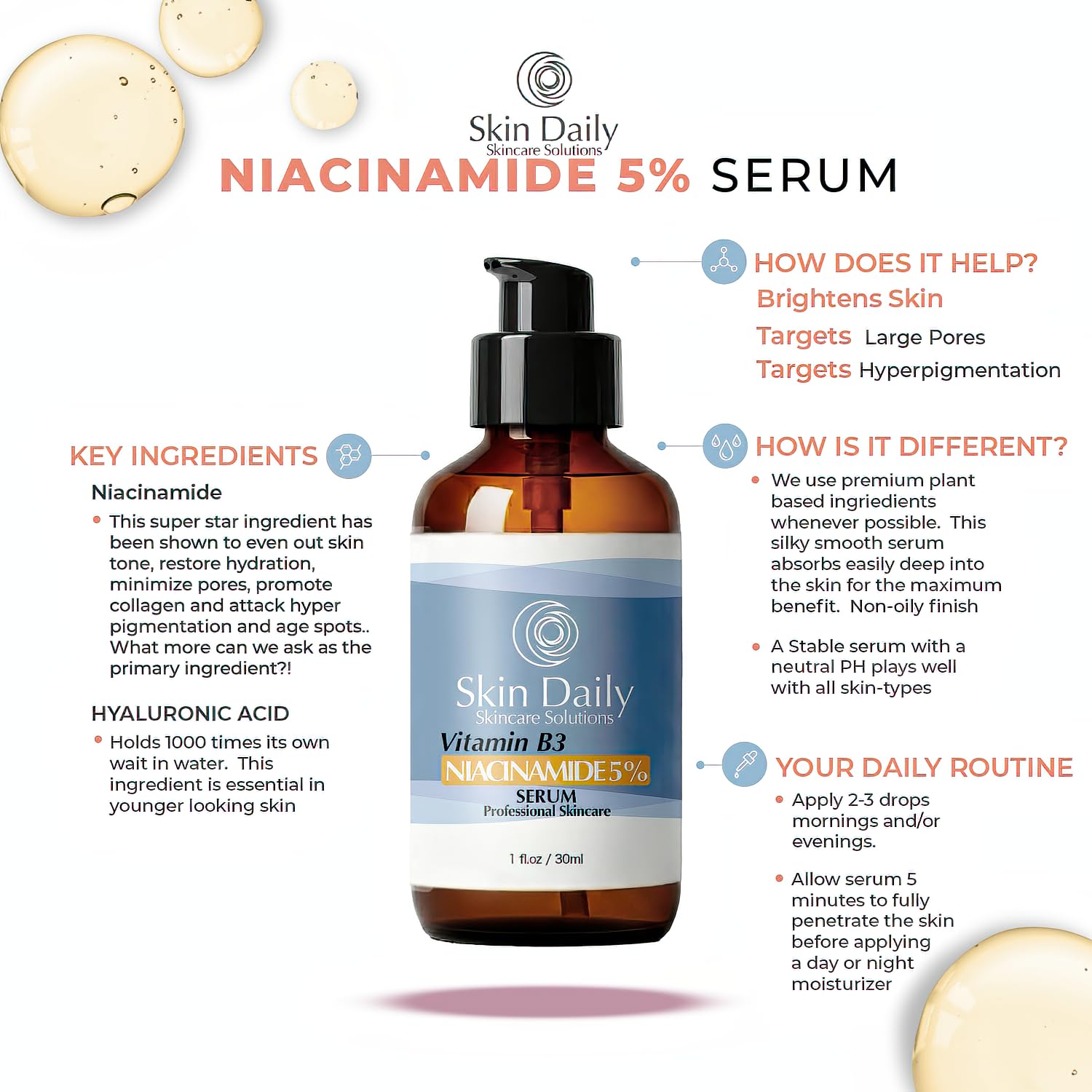 Skin Daily Skincare Solutions SkinDaily Niacinamide Serum for Face - Vitamin B3 - Skin Daily Skincare Solutions Official Product View 3