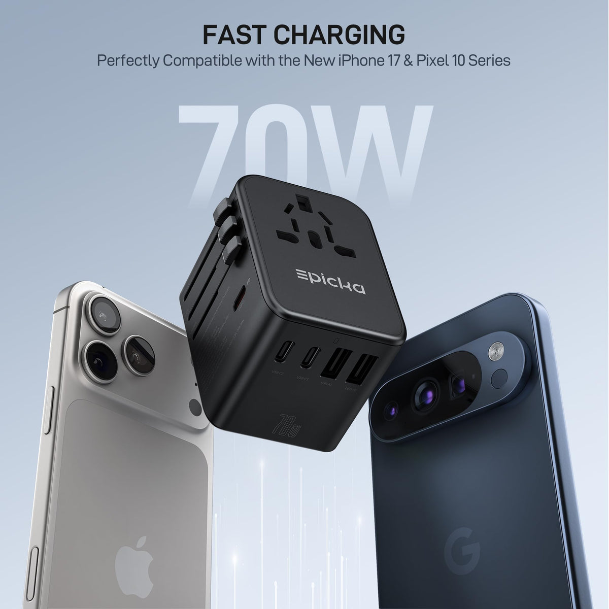 Epicka 70W GaN PD Universal Travel Adapter 3USB C 2USB A - EPICKA Official Imagery - 3